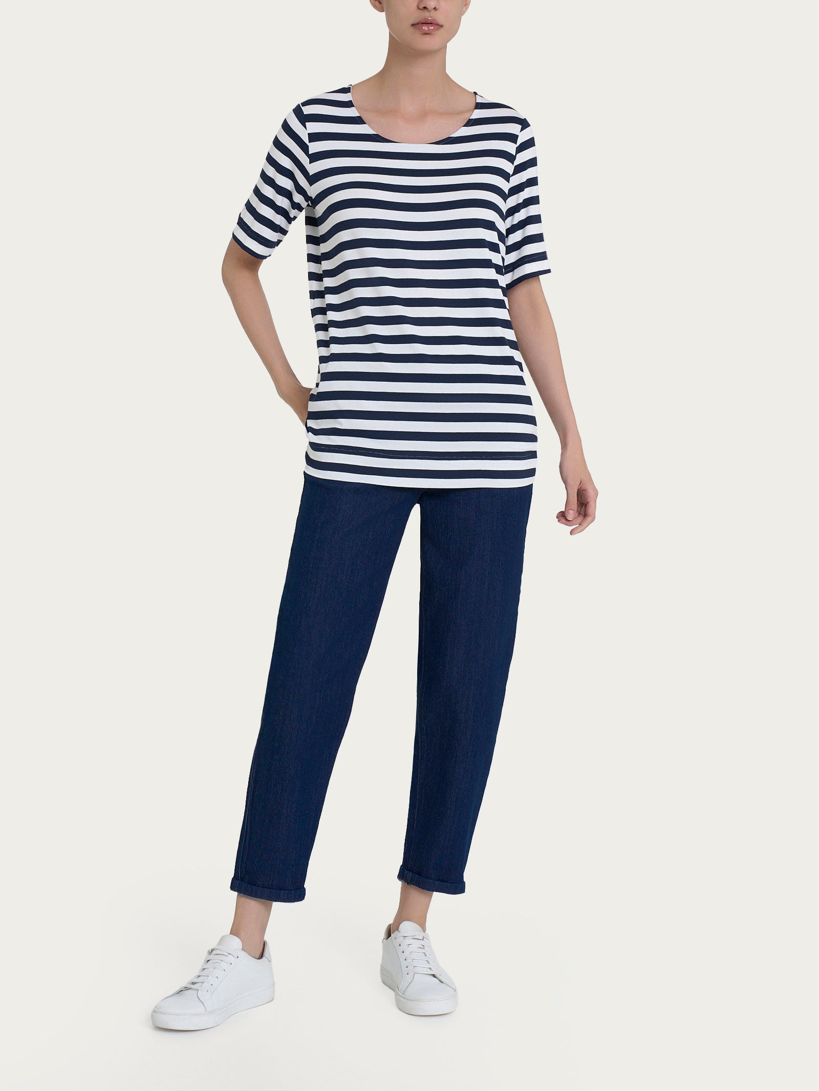 Ragno Viscosa Summer Maglietta Riga Pari Fantasia Bleu