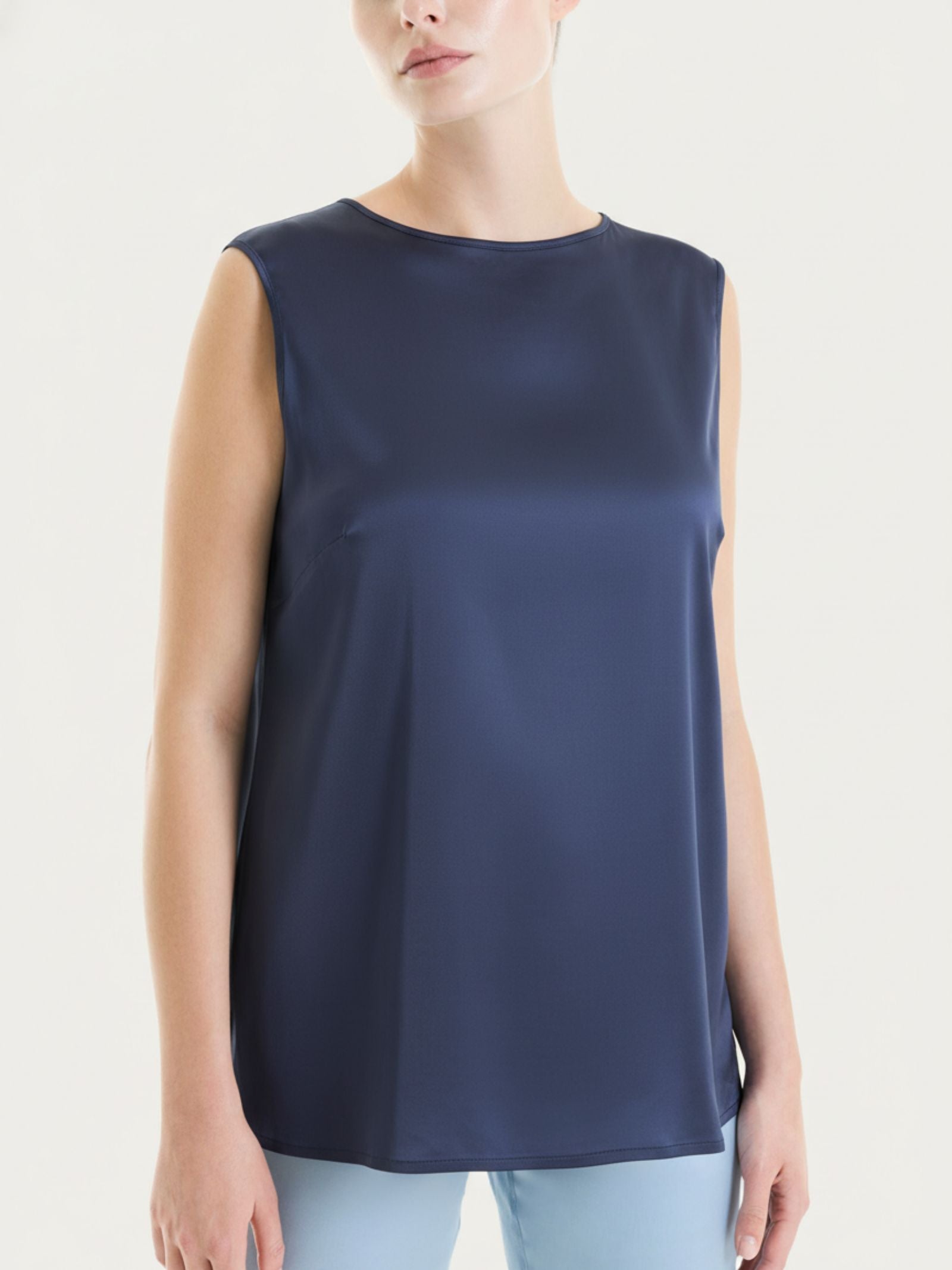 Ragno Stretch Satin top spalla larga Bleu satinato