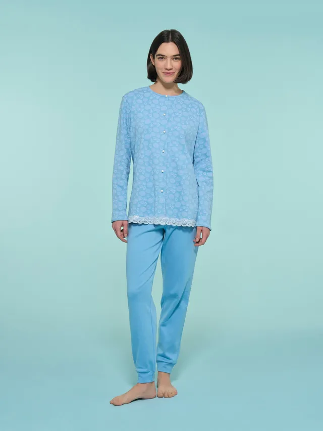 Ragno pigiama aperto interlock Fant. Dusk Blue puro cotone