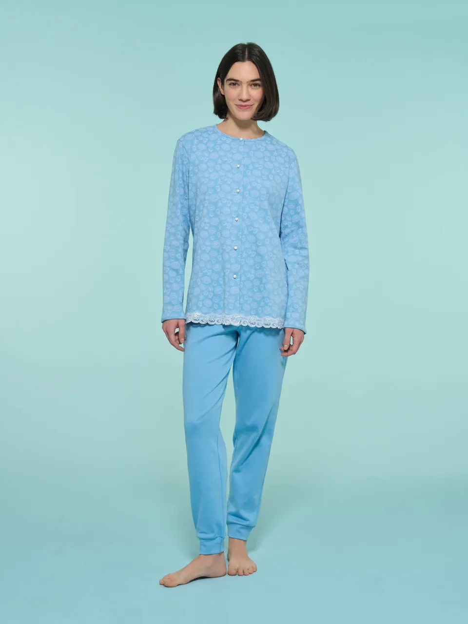 Ragno pigiama aperto interlock Fant. Dusk Blue puro cotone