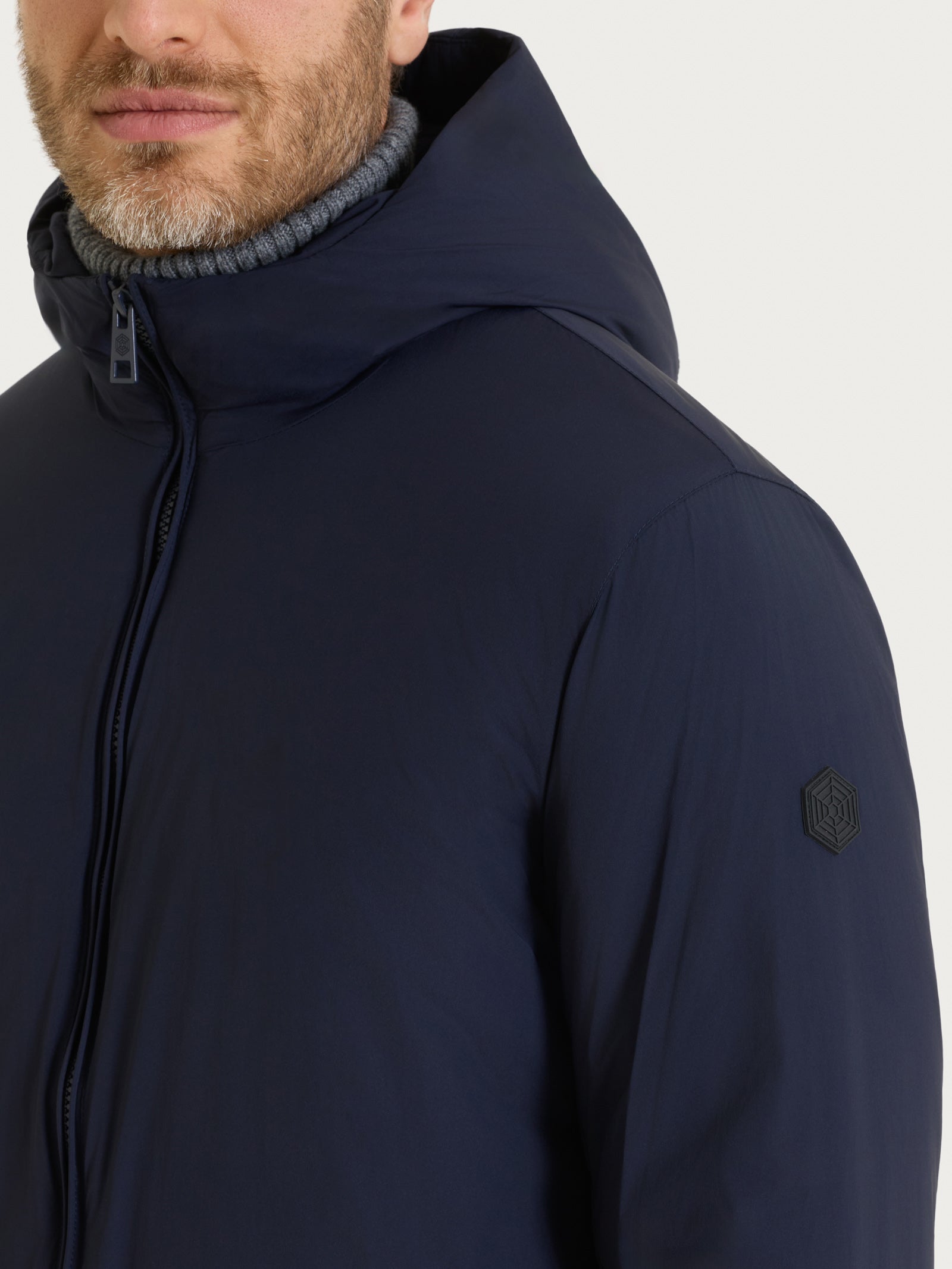 Ragno Vegan Wool parka lana cappuccio blu uomo caldo
