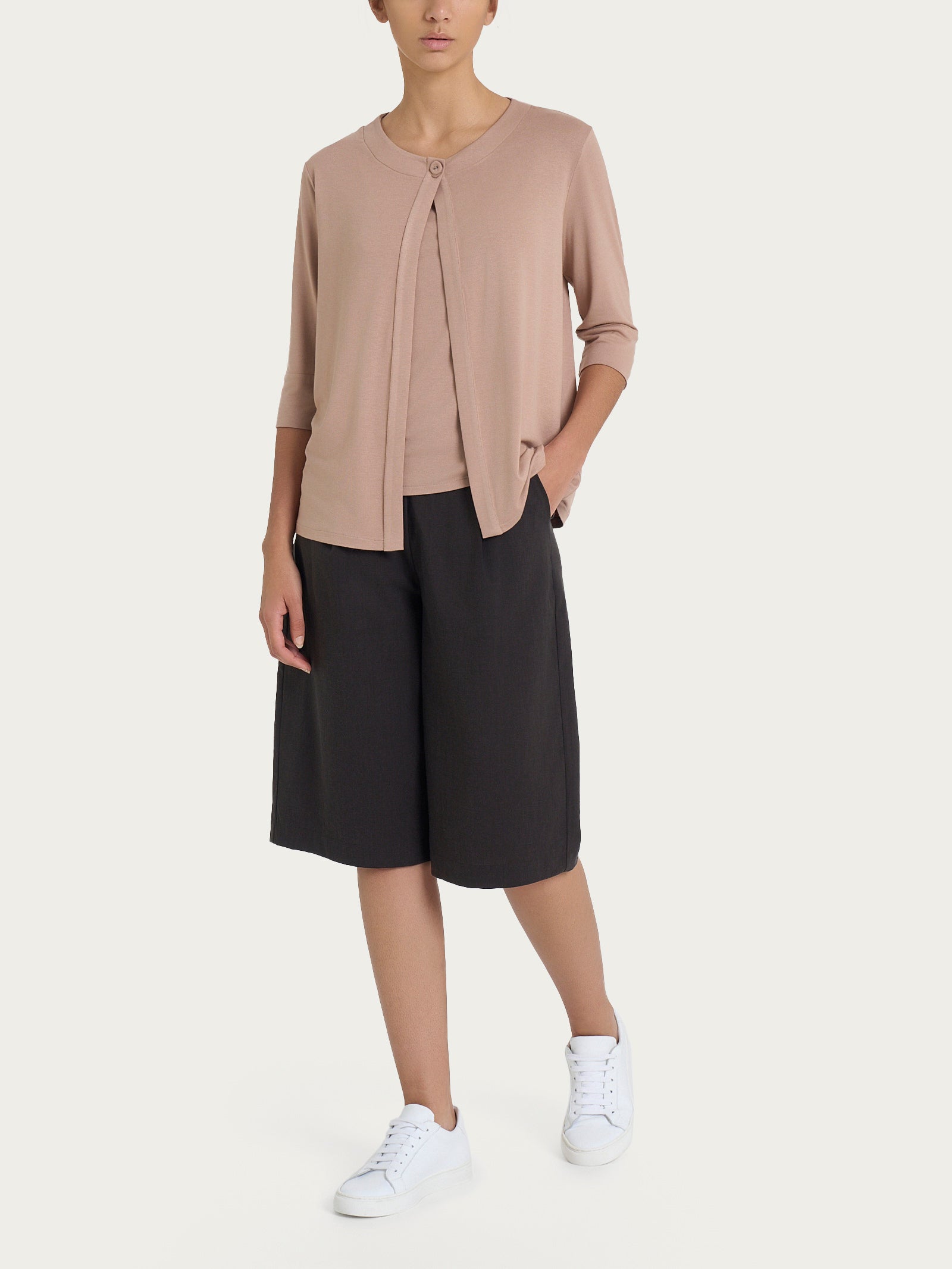 Ragno jersey viscosa crêpe cardigan corto donna Warm Taupe