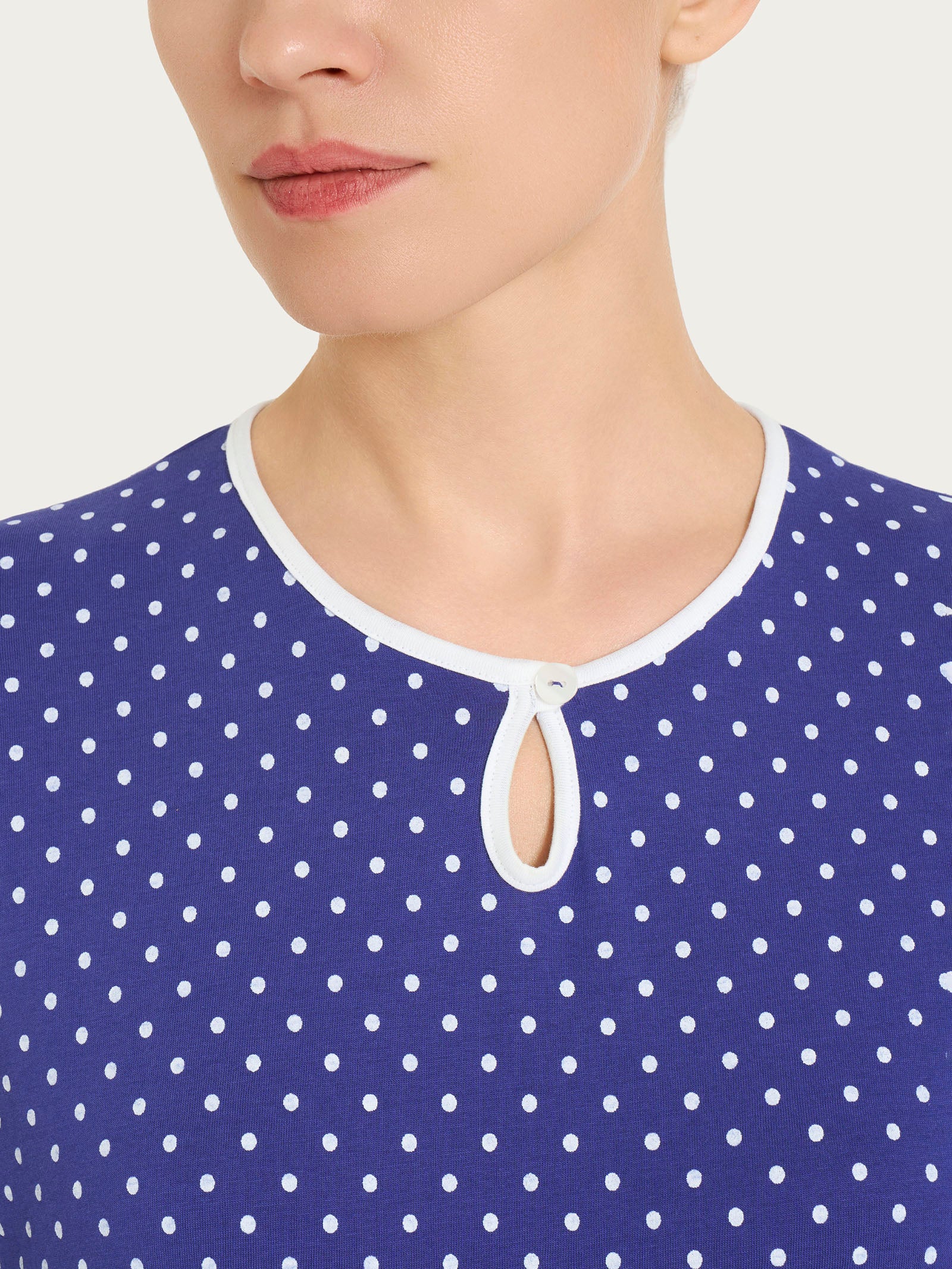 Ragno Jersey Cotone Pigiama Lungo Donna Pois Navy