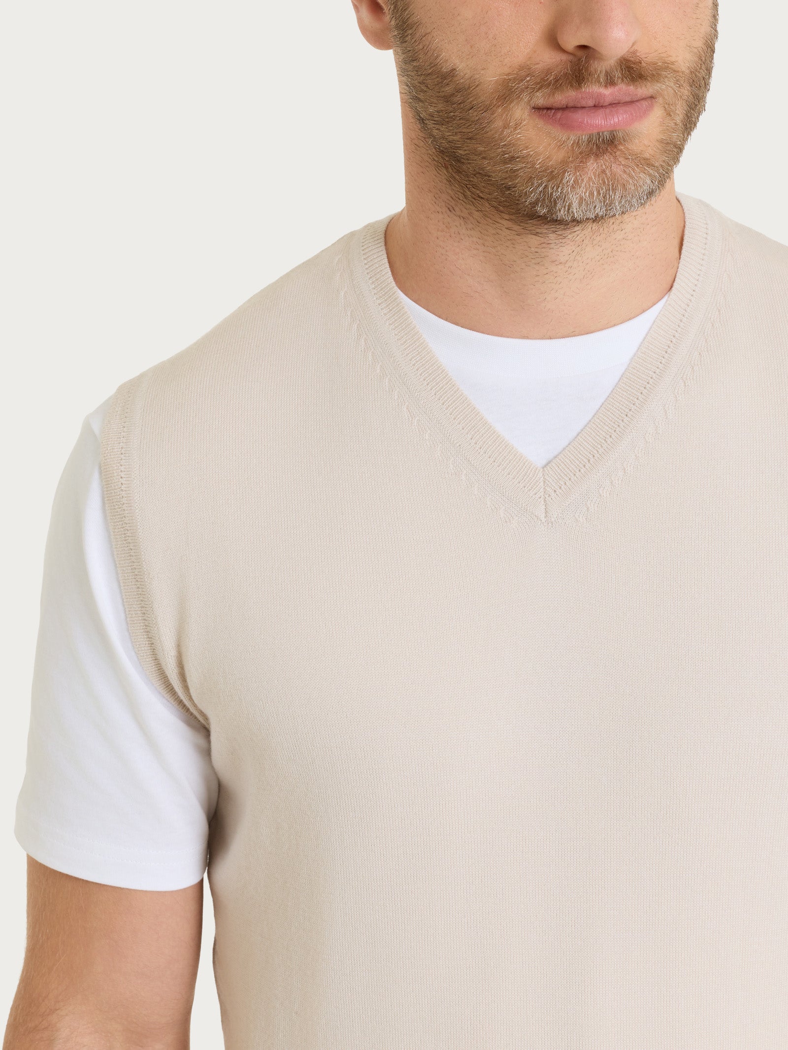 Ragno Merino Soft Gilet scollo V lana beige