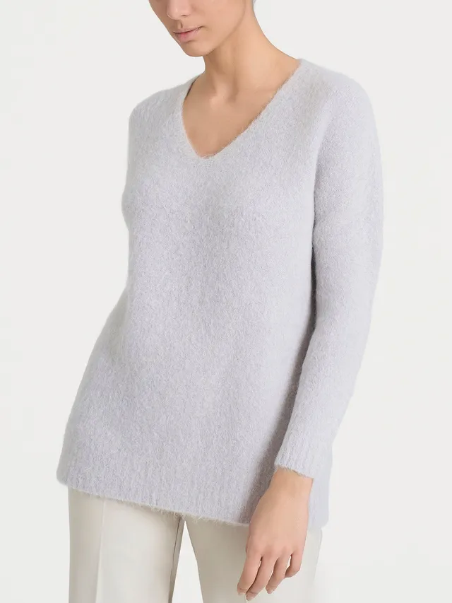 Ragno Alpaca Maglia Donna Grigio Perla Scollo a V