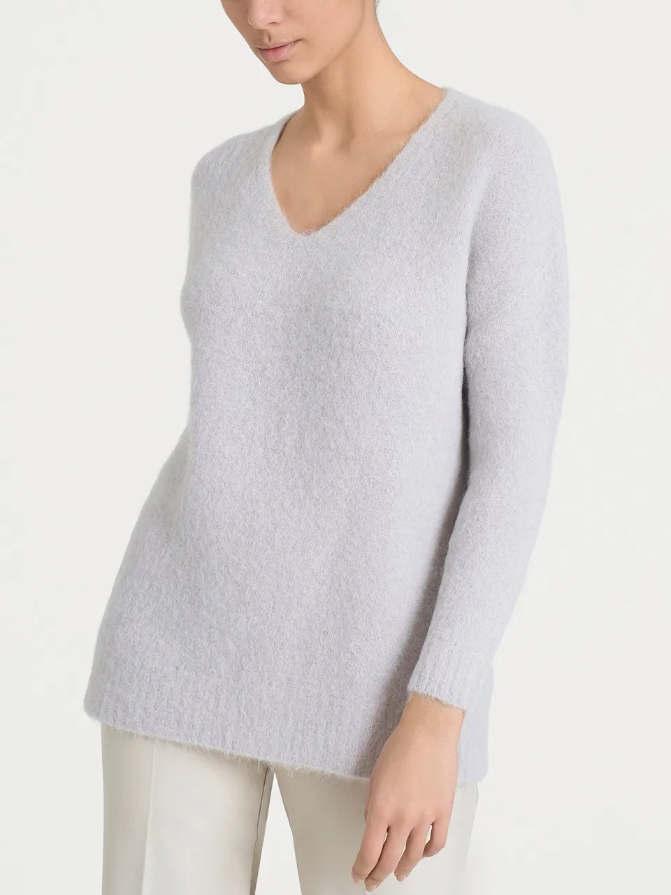 Ragno Alpaca Maglia Donna Grigio Perla Scollo a V