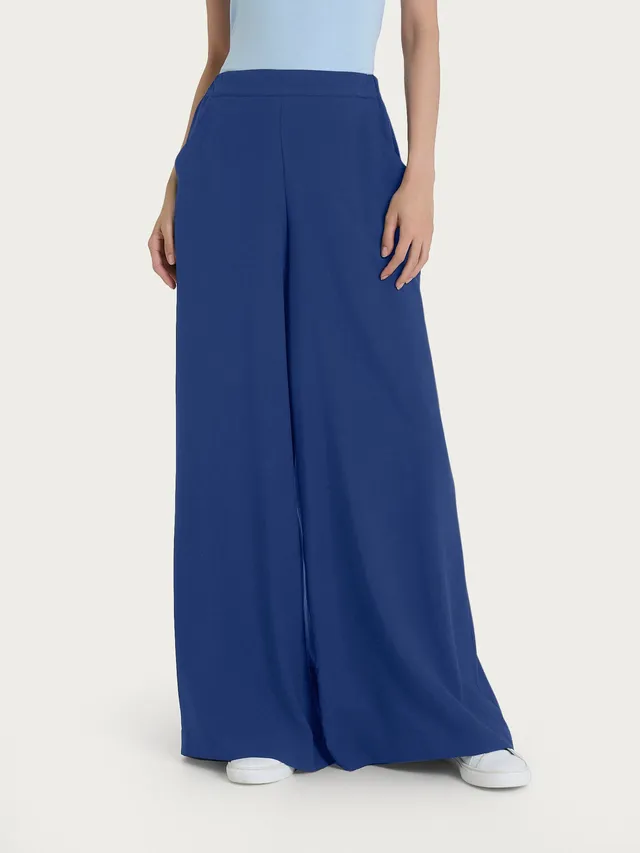 Ragno EcoSeta Palazzo pantalone Blueberry viscosa con tasche