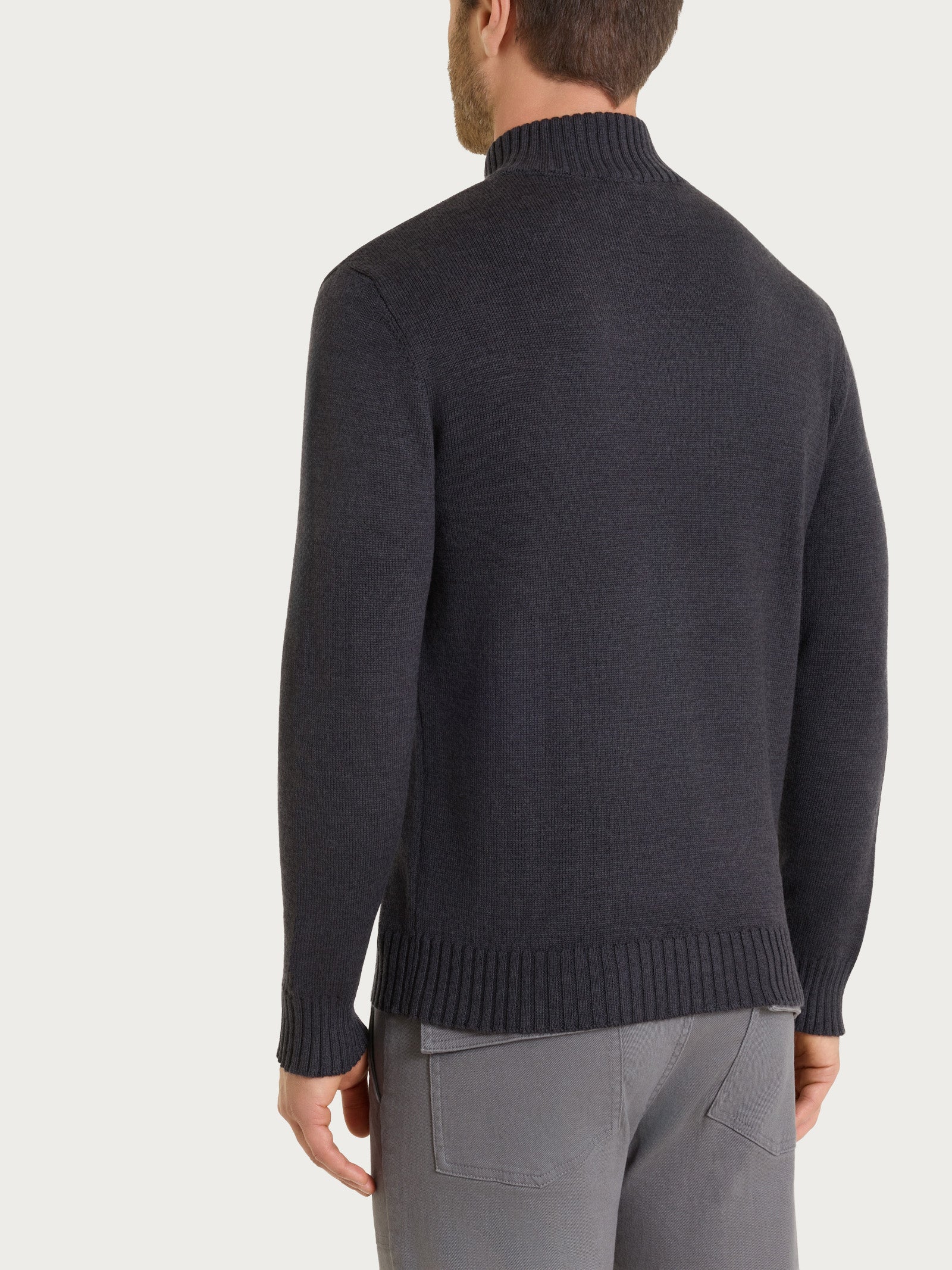Ragno Lupetto Zip Bottoni Merino Soft Oscuro Mel. pura lana merino