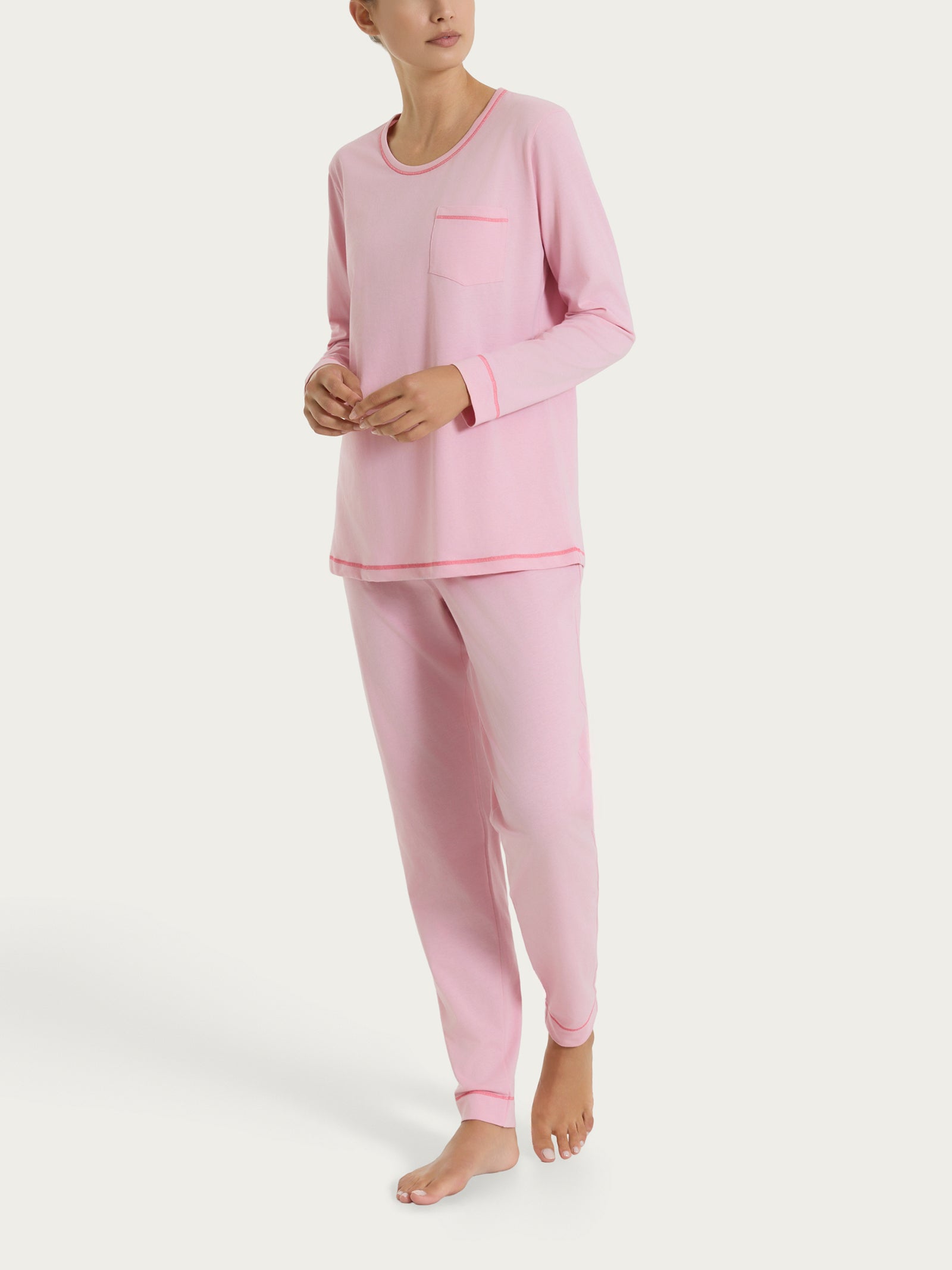 Ragno Pigiama Lungo Jersey Cotone Cameo Pink rosa donna