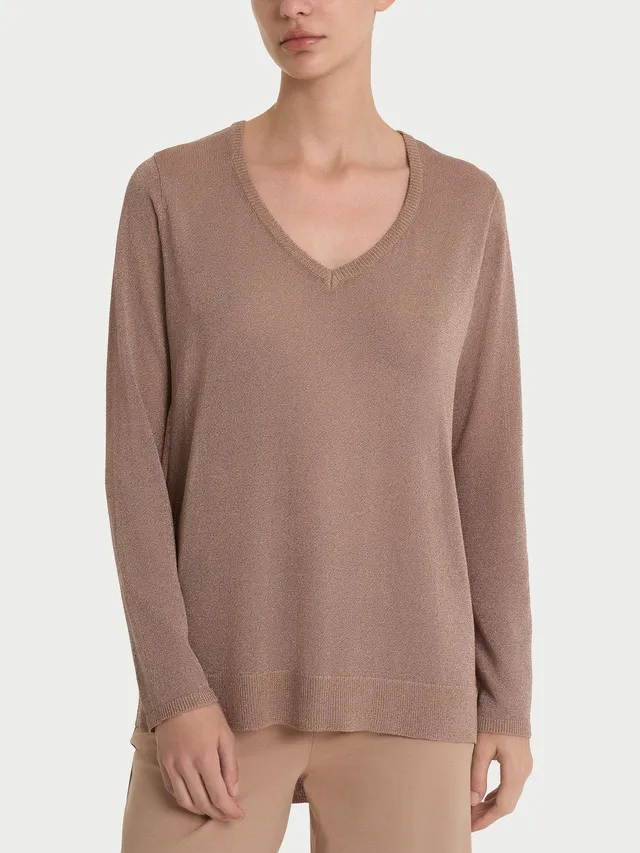 Ragno Viscosa Summer maglia lurex scollo v warm taupe