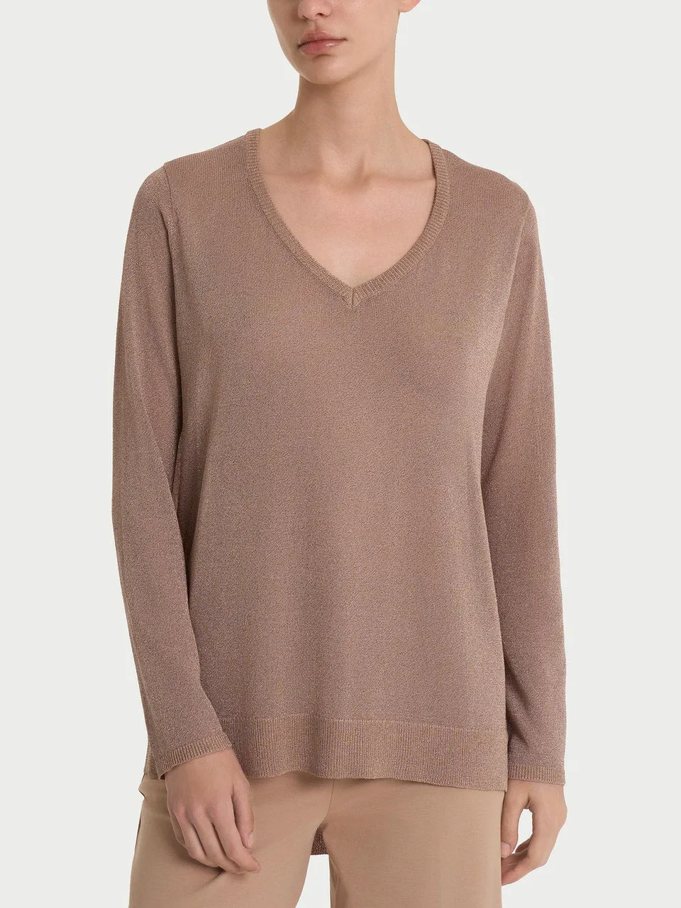 Ragno Viscosa Summer maglia lurex scollo v warm taupe