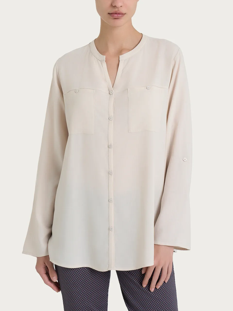 Ragno EcoSeta camicia collo coreano donna champignon viscosa