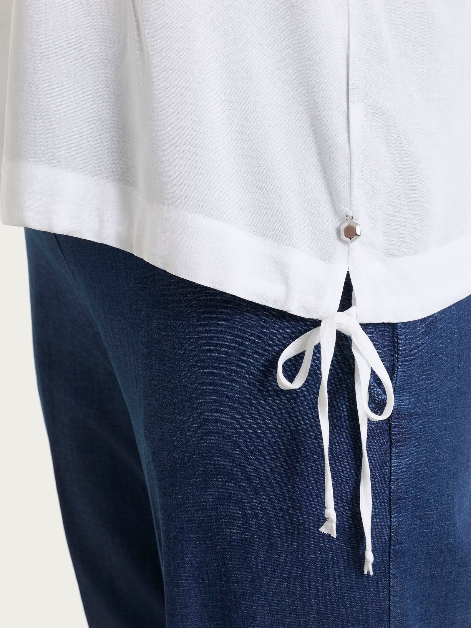 Ragno Blusa Scollo a V Voile Stretch Bianca Manica Lunga