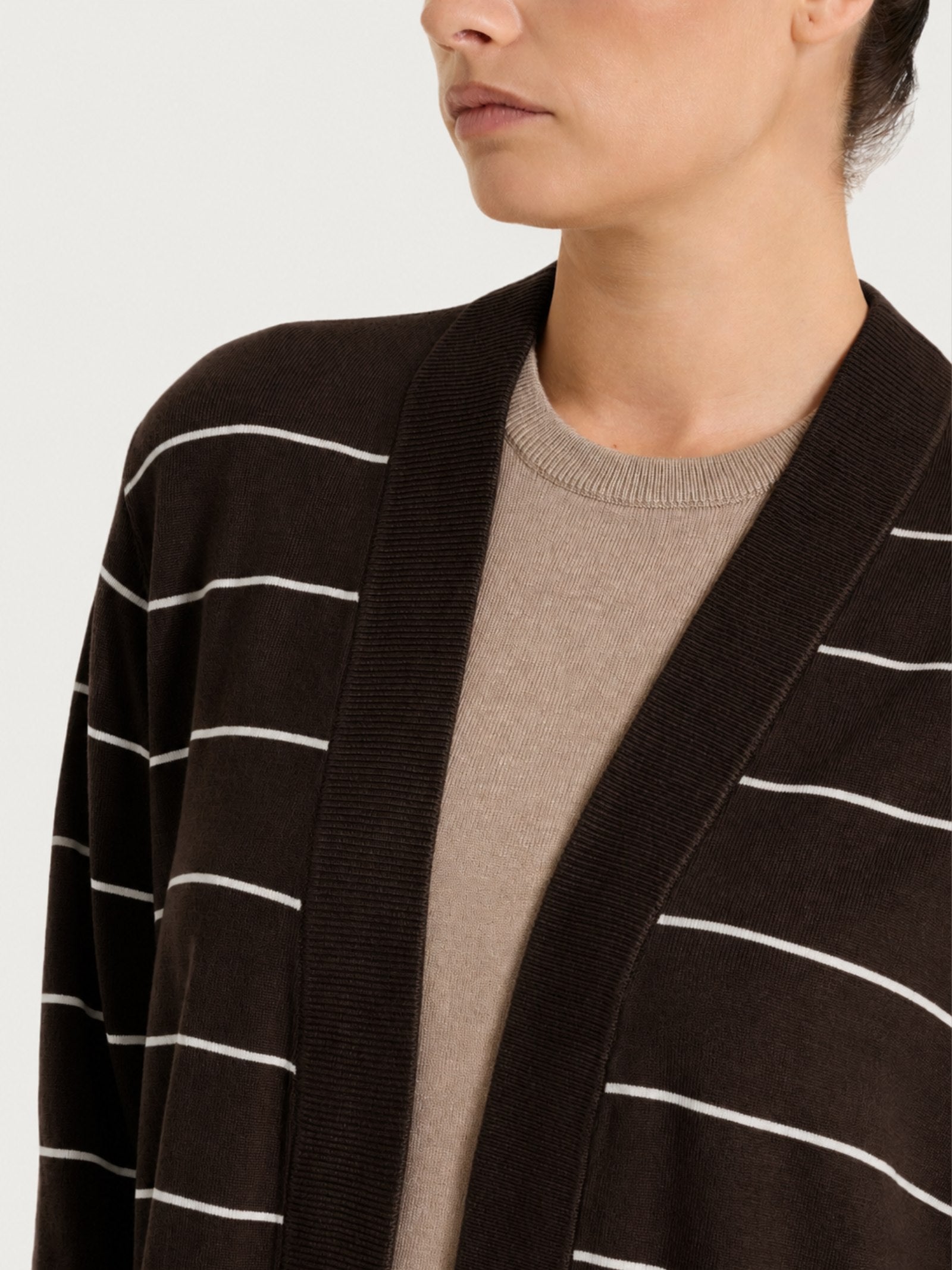 Ragno Four Seasons Cardigan Aperto Righe Fini Chocolate