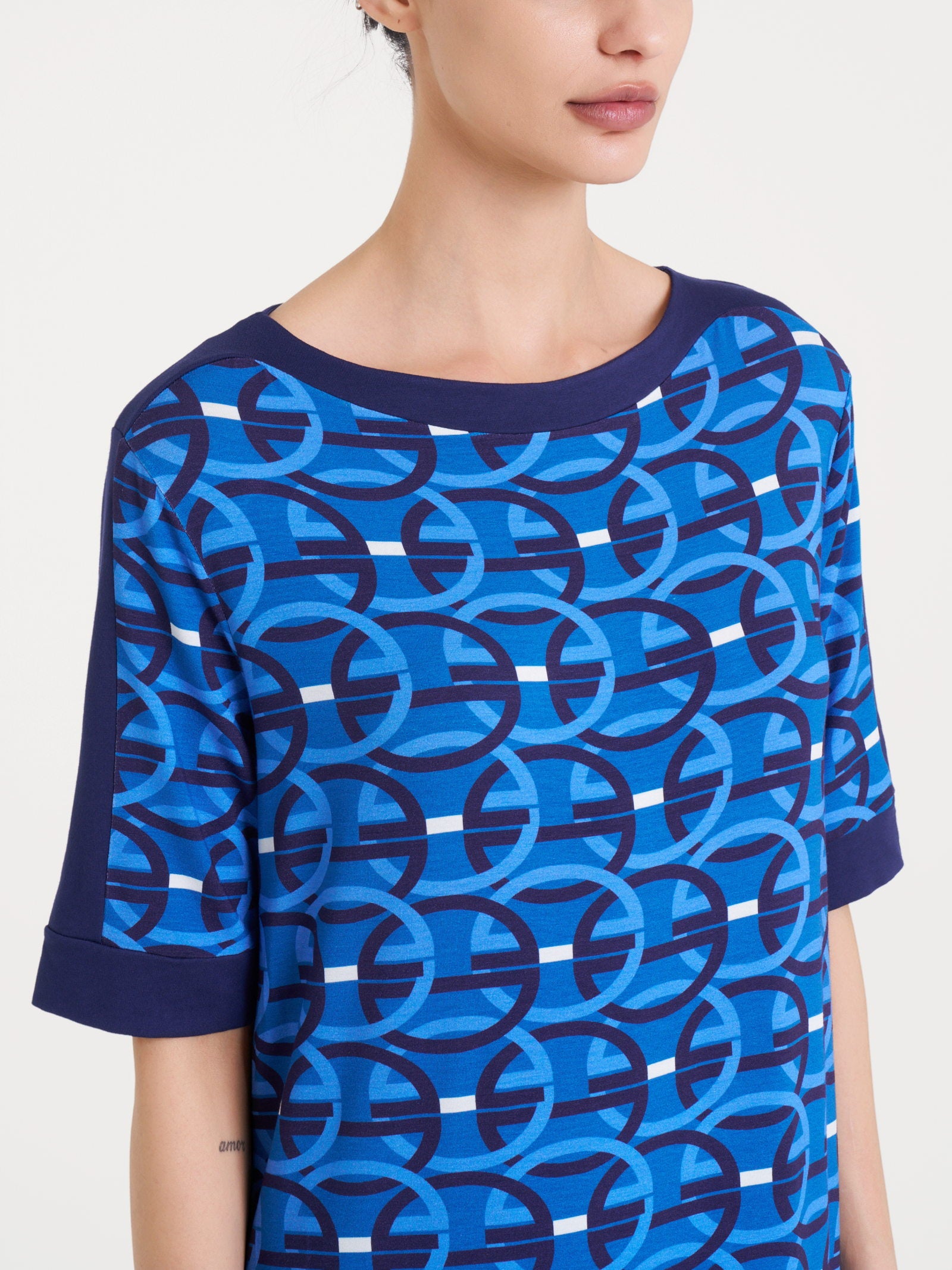Ragno Viscosa Summer Abito vestito blu fantasia manica corta