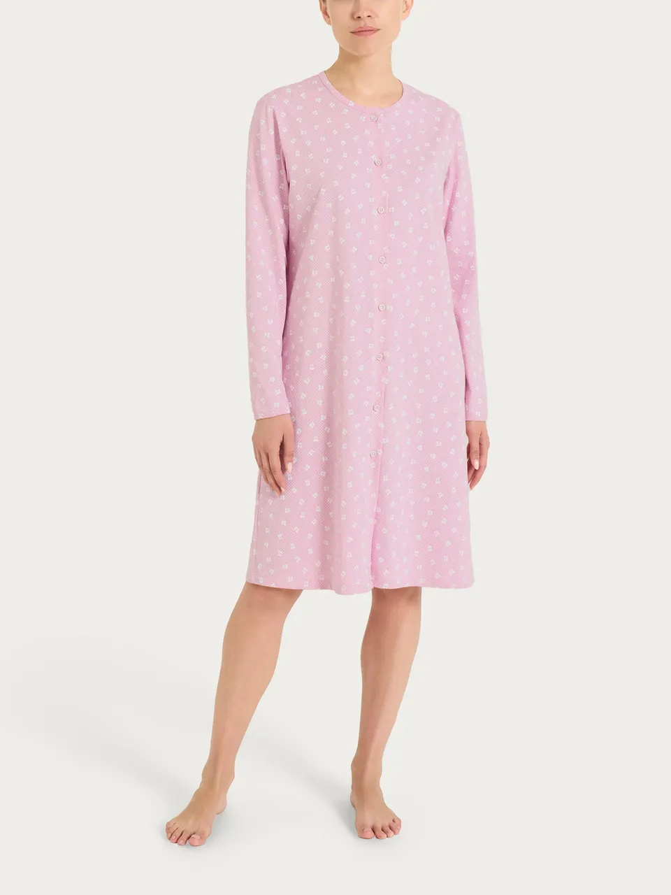 Ragno Jersey Cotone Camicia Aperta camicia da notte Cameo Pink manica lunga