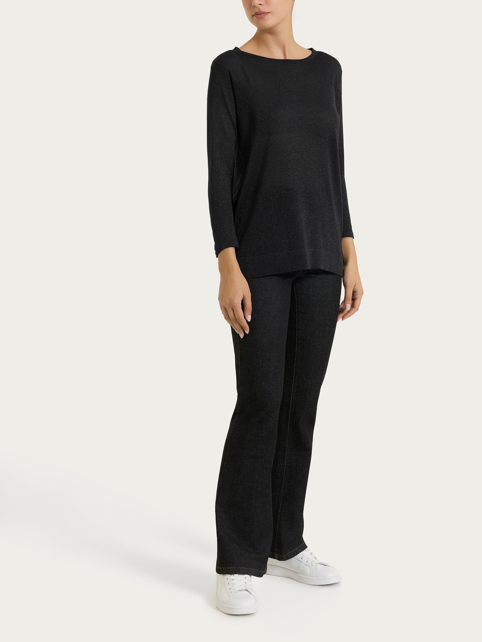 Ragno Perfetta maglia pipistrello girocollo lurex nera luminosa