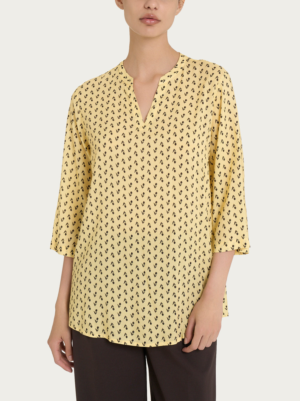 Ragno Ecoseta Blusa Scollo V Tulipani Giallo Chiaro