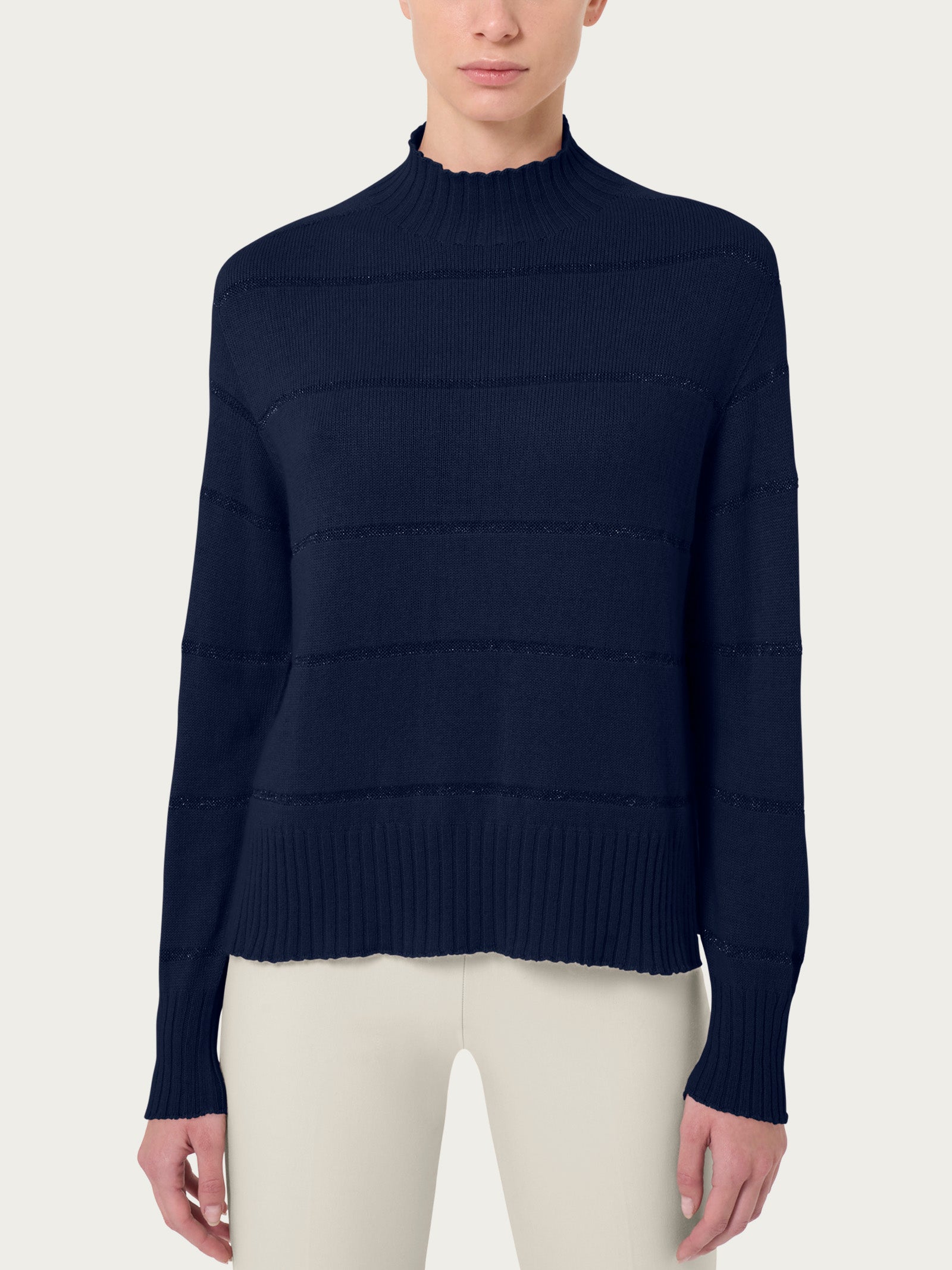 Ragno Merino Soft Lupetto Corto Righe Maglia Bleu Angora