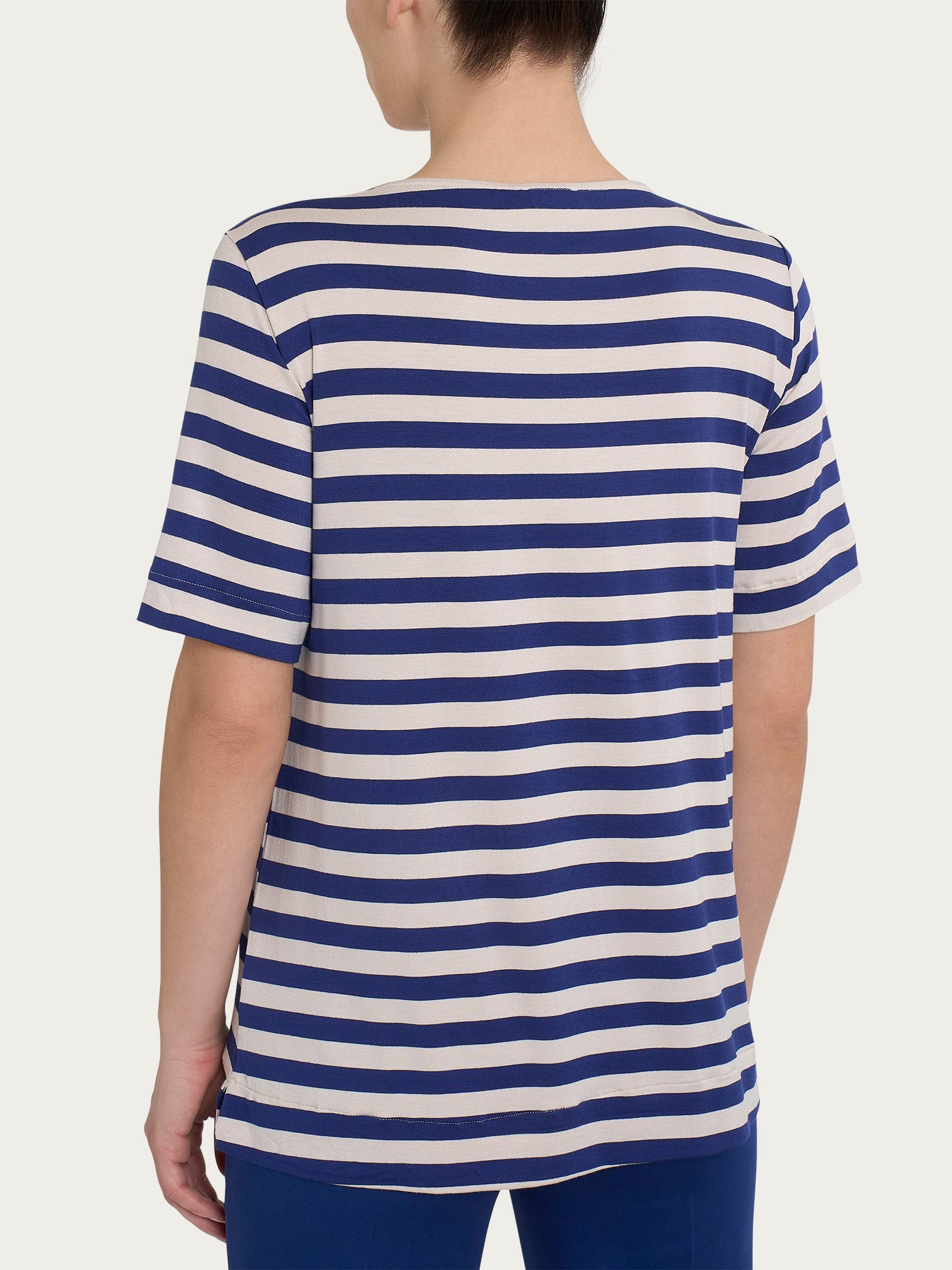 Ragno Viscosa Summer maglietta girocollo righe blueberry
