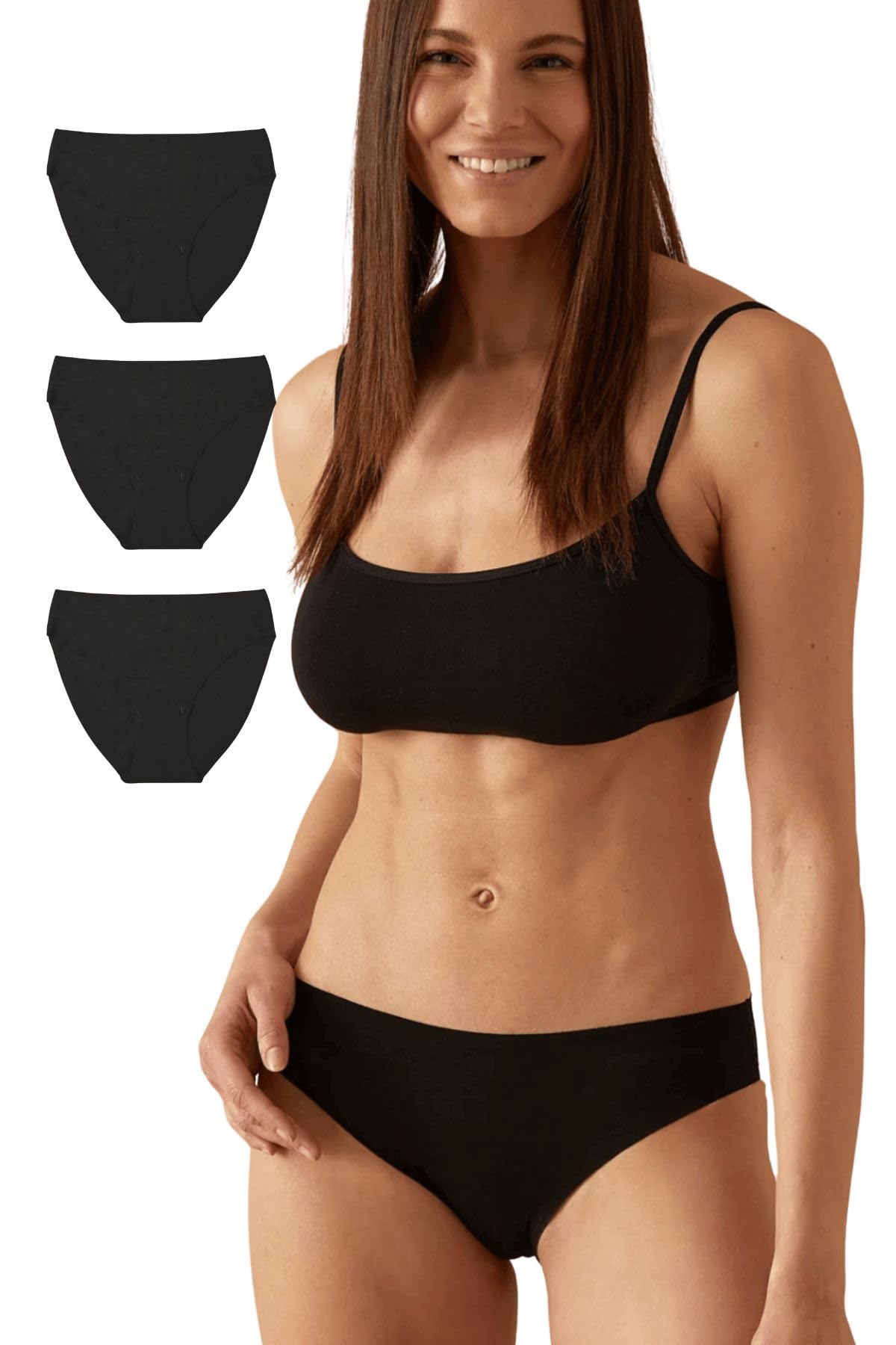 Lady C Slip Taglio Laser Brasiliana Ricamata Nero 3 pz invisibile