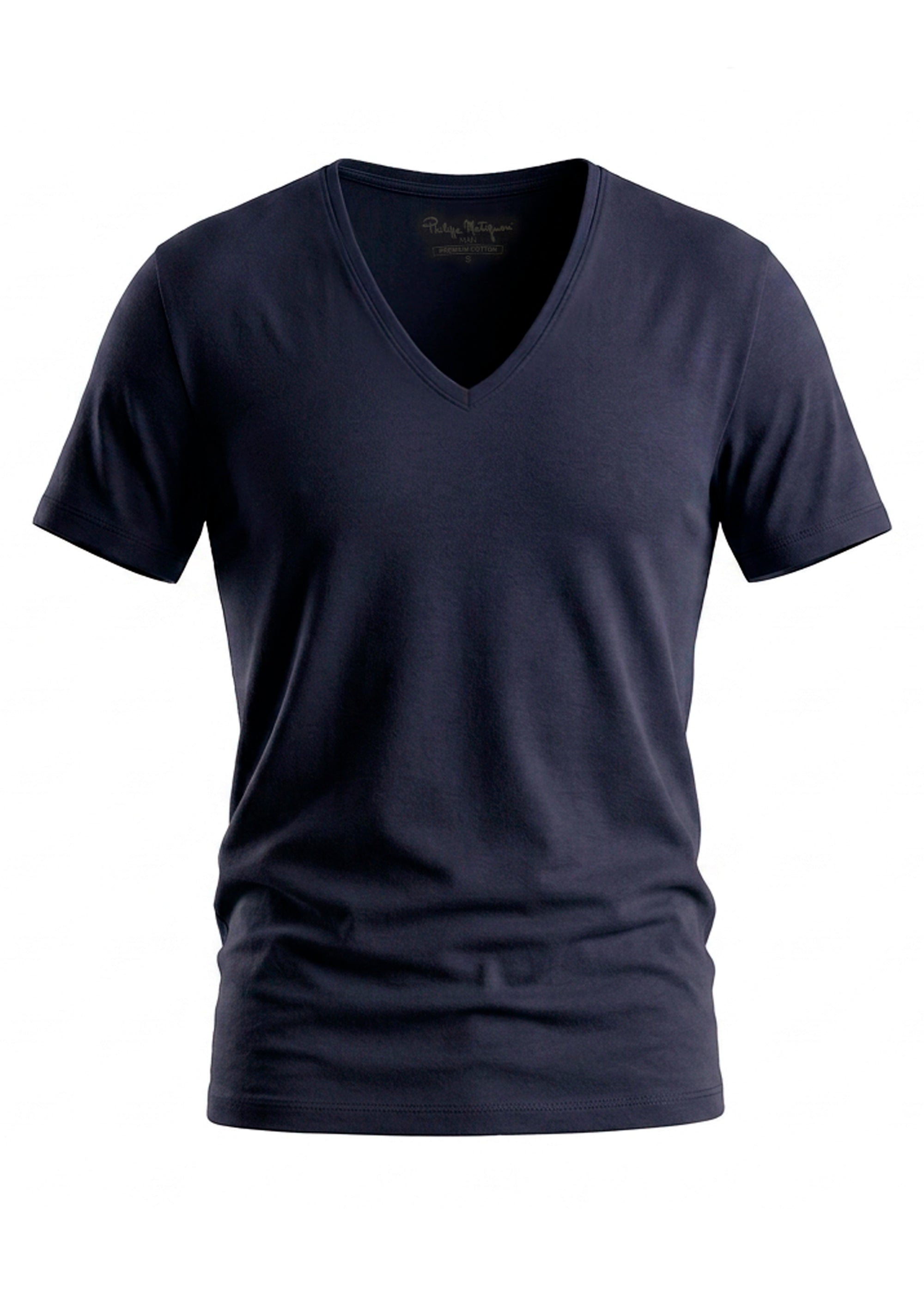 Philippe Matignon T-Shirt Uomo Scollo V in Cotone Elasticizzato