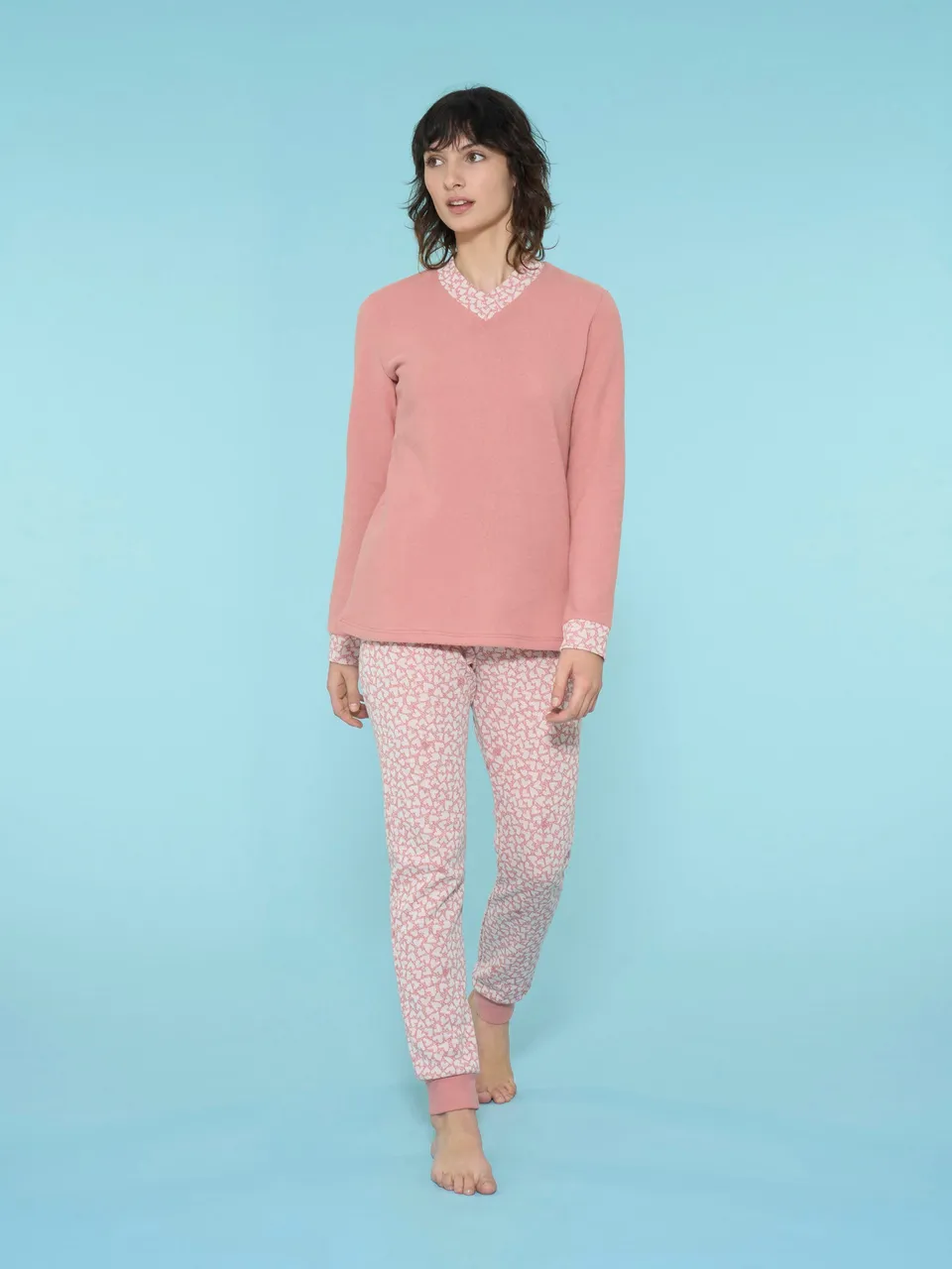 Ragno Cotton Eco Pile Pigiama Cuori Rosso Fant Pesco