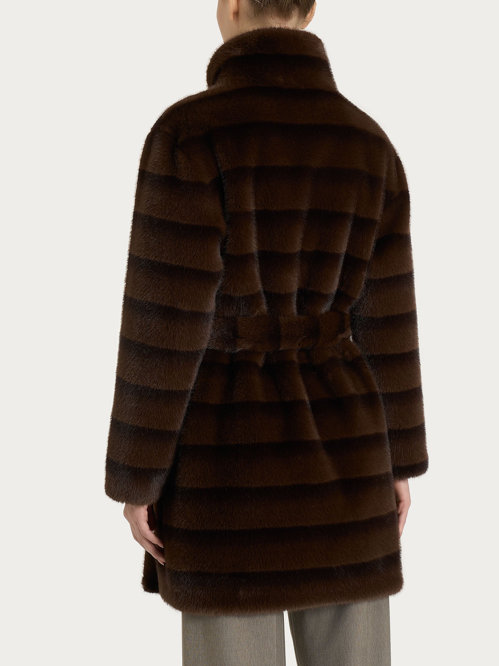 Ragno Vegan Fur Cappotto cintura double-face Chocolate