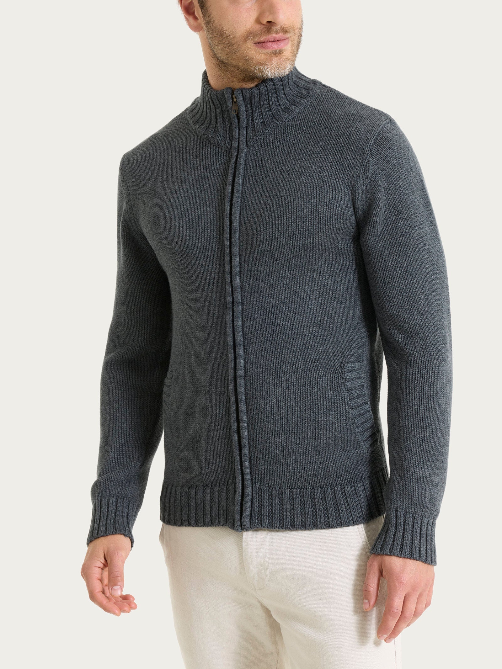 Ragno Winter Cotton Cardigan Zip Ardesia Mel. collo lupetto