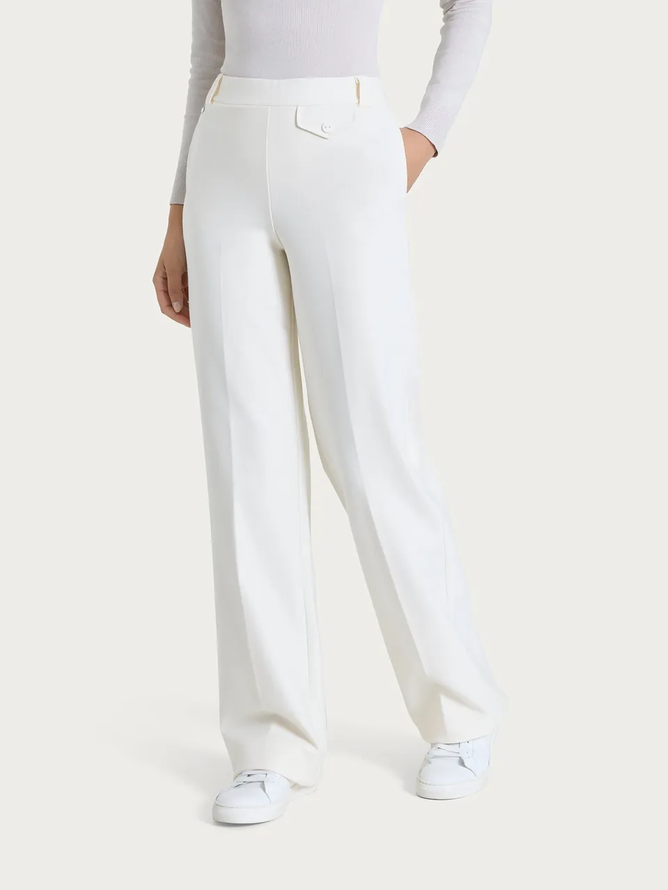 Ragno Compact pantalone ampio Avorio wide leg taschino