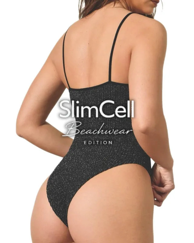 SlimCell Beachwear Luce costume intero nero con lurex