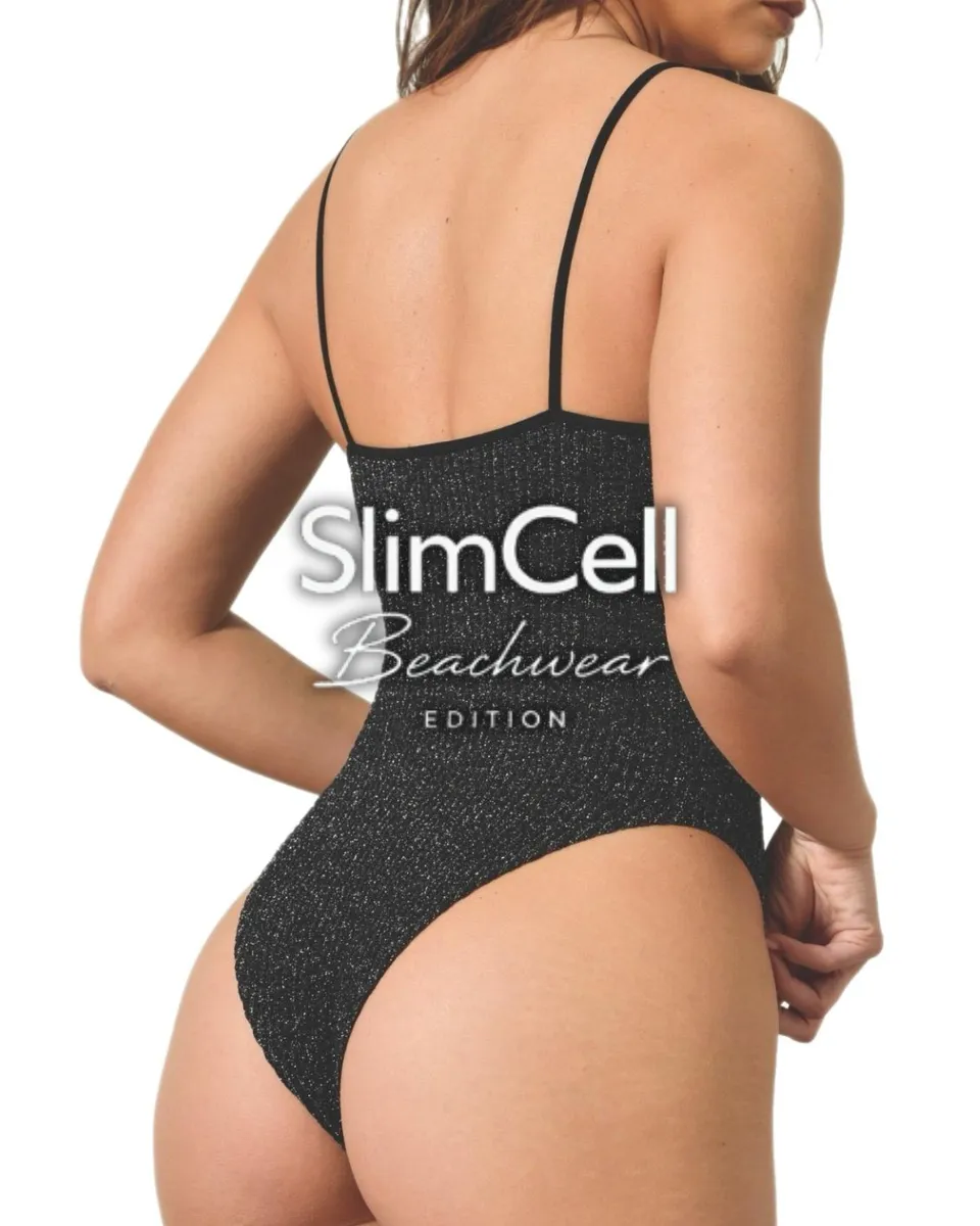 SlimCell Beachwear Luce costume intero nero con lurex