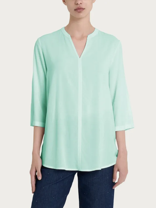 Ragno EcoSeta blusa collo coreana 3/4 Bird's Egg Green viscosa