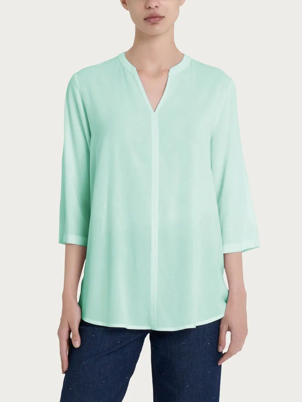 Ragno EcoSeta blusa collo coreana 3/4 Bird's Egg Green viscosa