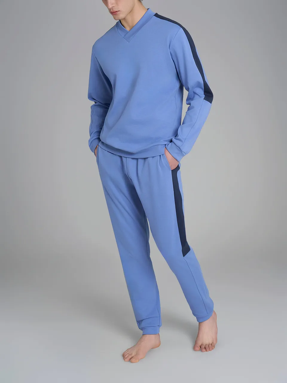 Ragno Interlock pigiama uomo scollo V Colony Blue