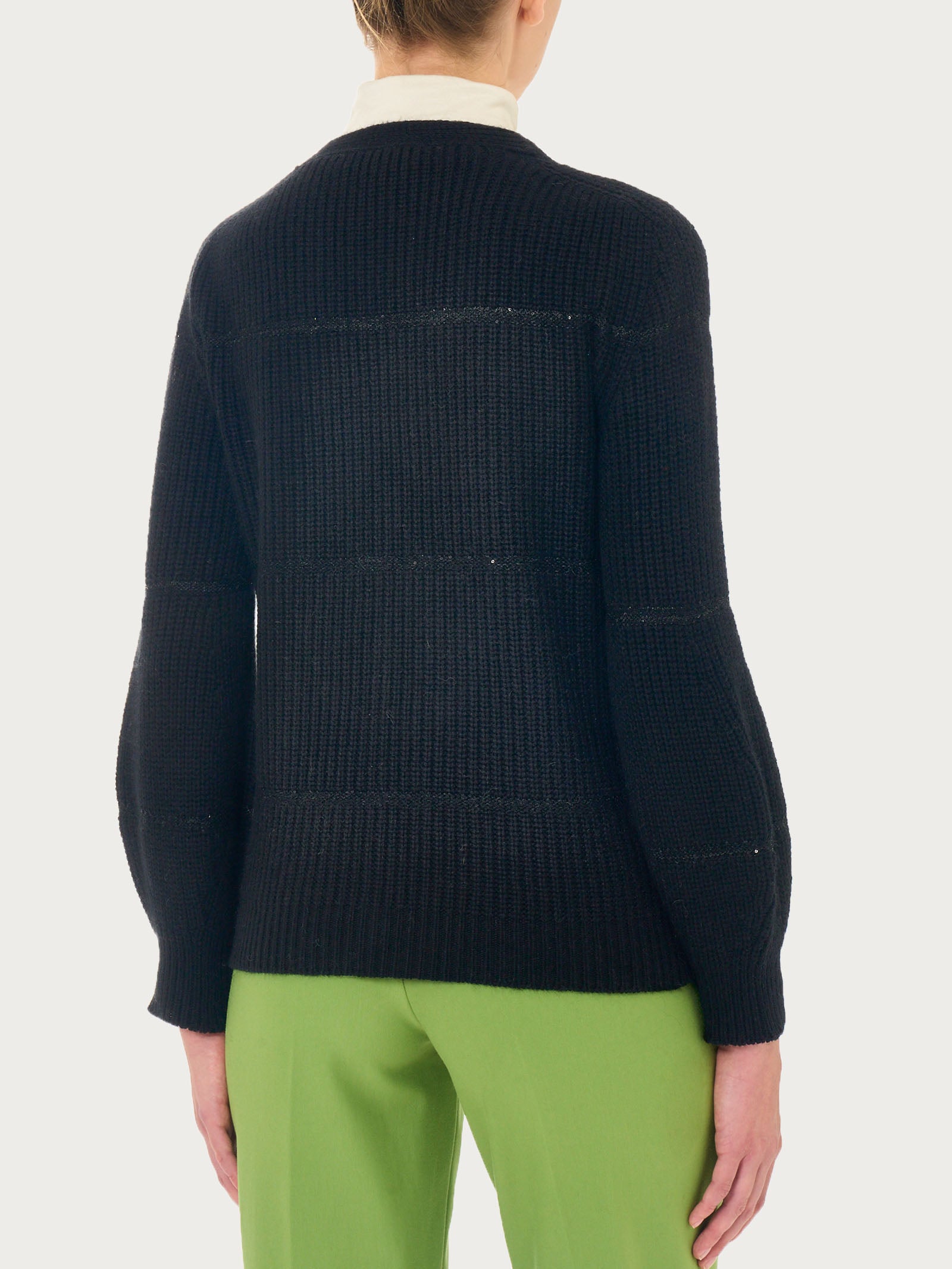 Ragno Cardigan Misto Angora Nero con Paillettes e Bottoni