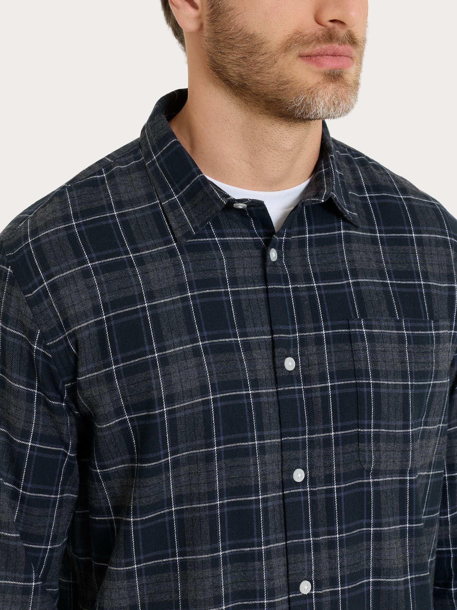 Ragno Cotton Flannel Camicia Uomo Tartan Blu Cotone
