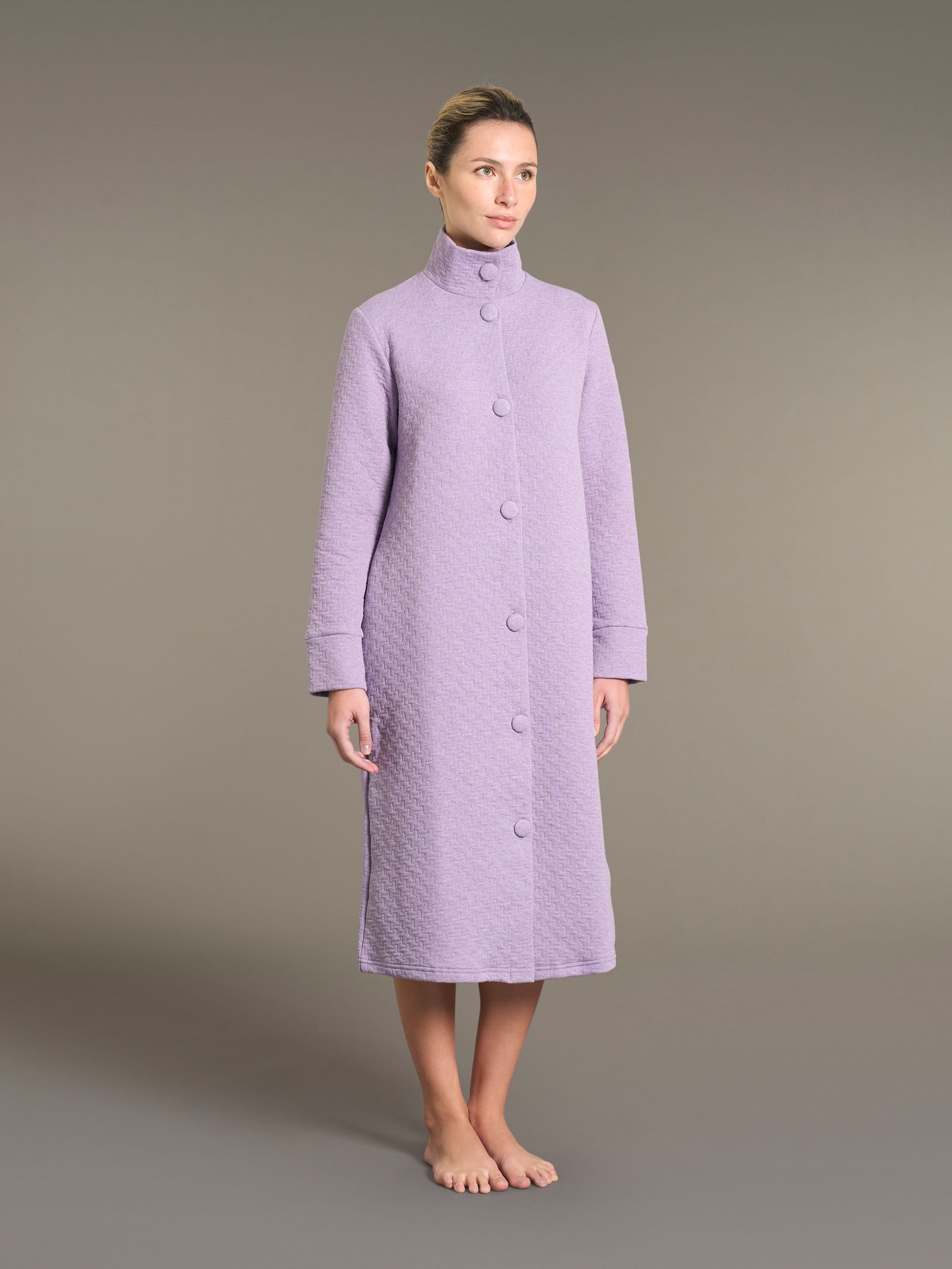 Ragno Jersey Cotone Vestaglia Lunga Bottoni Lilla