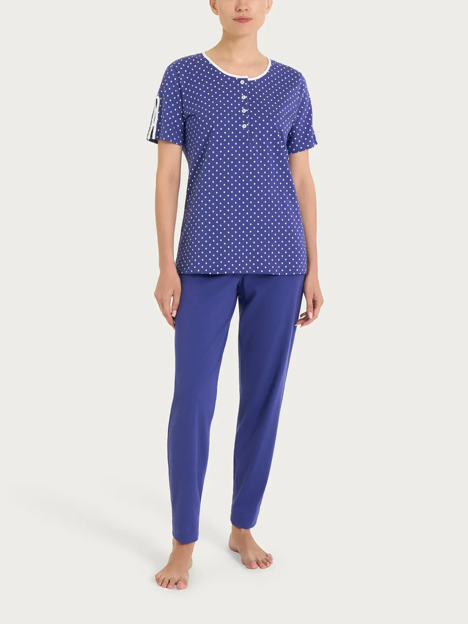 Ragno Sweet Emotion Pigiama Serafino Pois Navy Blue Cotone