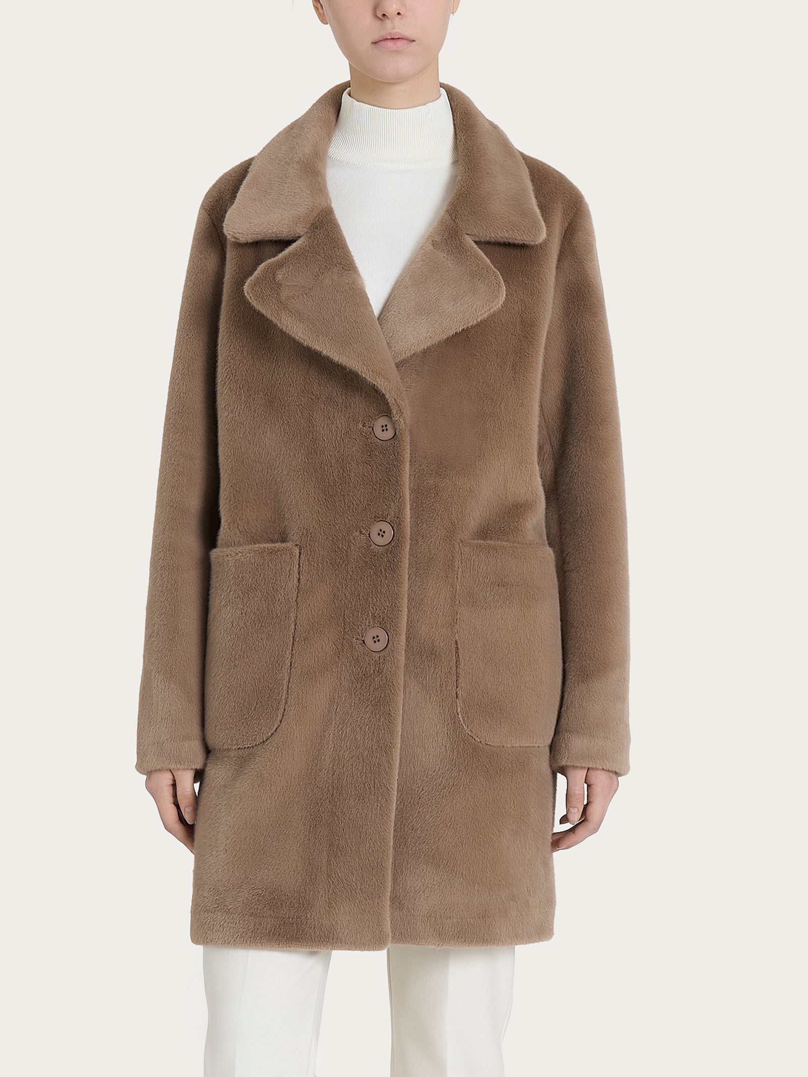 Ragno Vegan Shearling Cappotto Corto Pine Bark