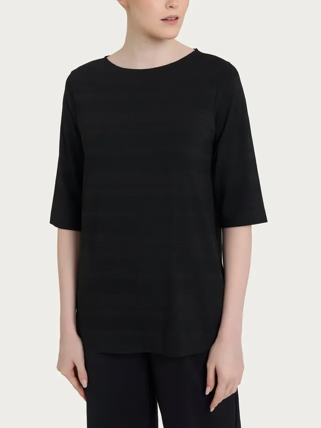 Ragno Viscosa Summer Stripes Maglietta Nero lurex manica 3/4