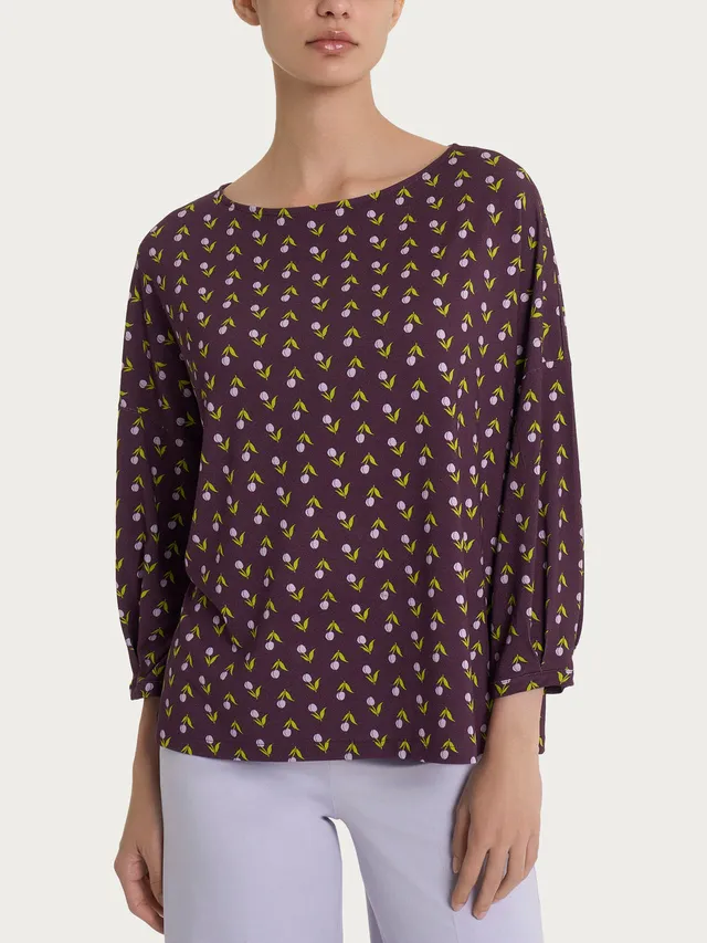 Ragno Viscosa Summer T-shirt crepe Plum Perfect scollo barca