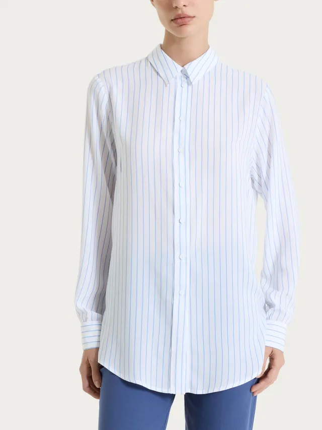 Ragno EcoSeta camicia a righe Bel Air Blue raso viscosa