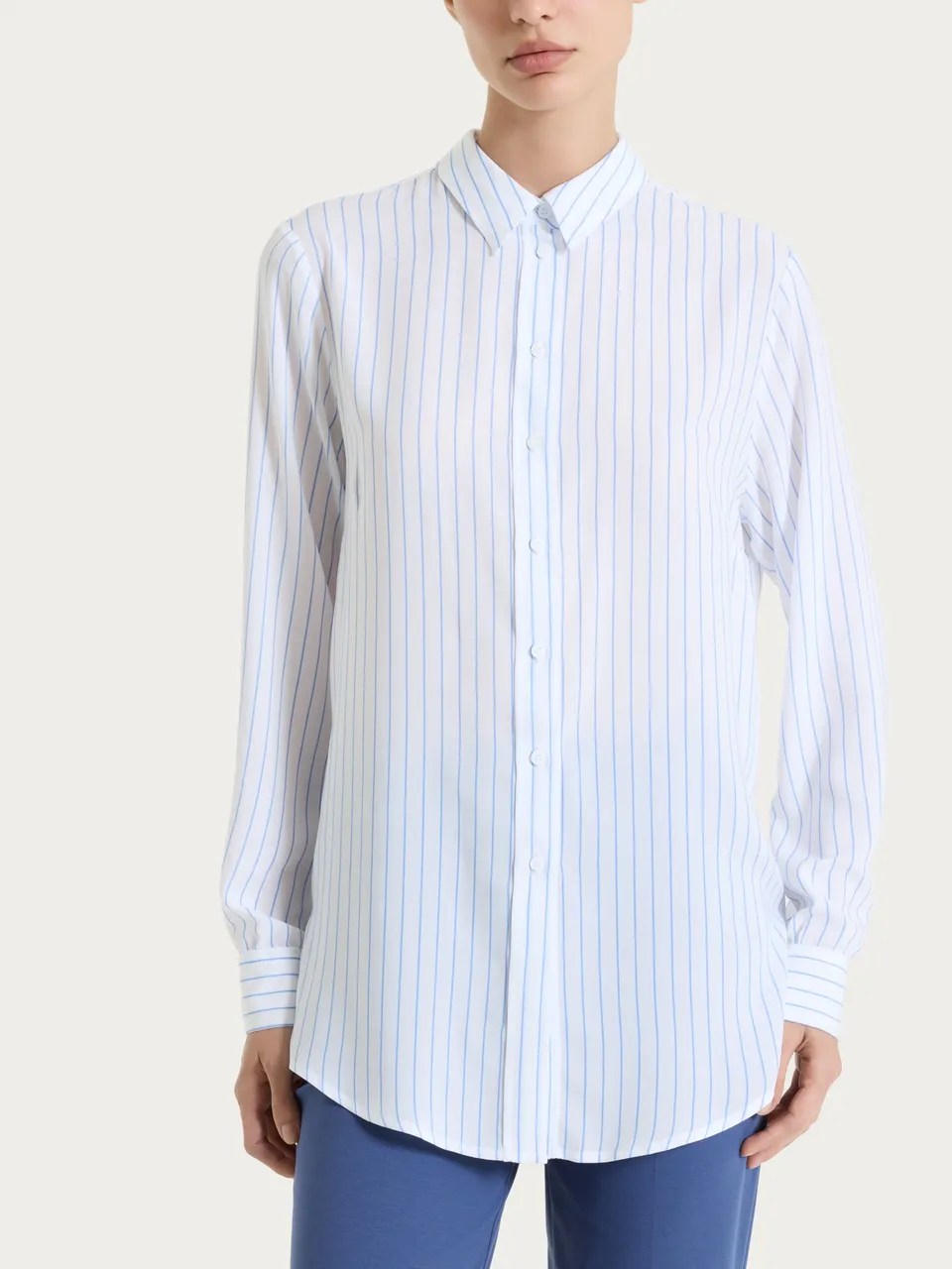 Ragno EcoSeta camicia a righe Bel Air Blue raso viscosa