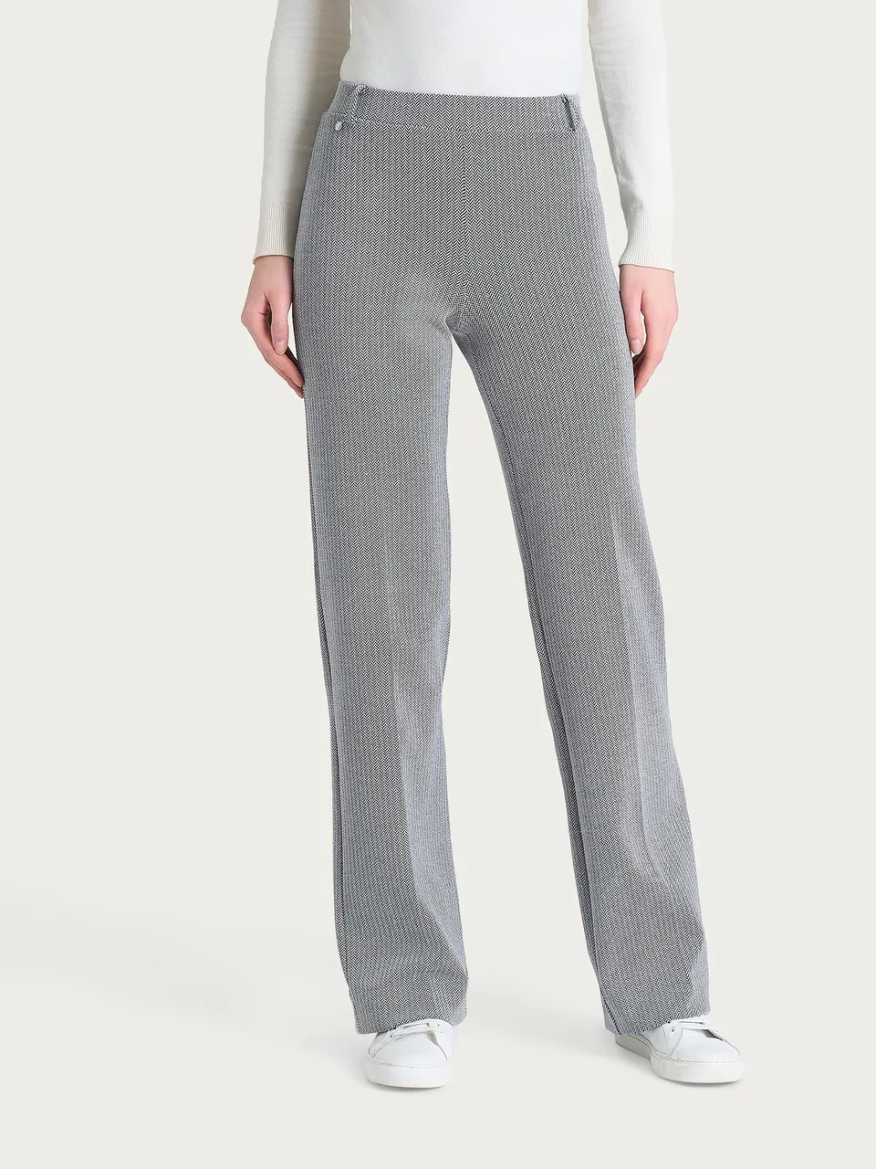 Ragno Compact Pantalone Ampio jacquard nero spina di pesce