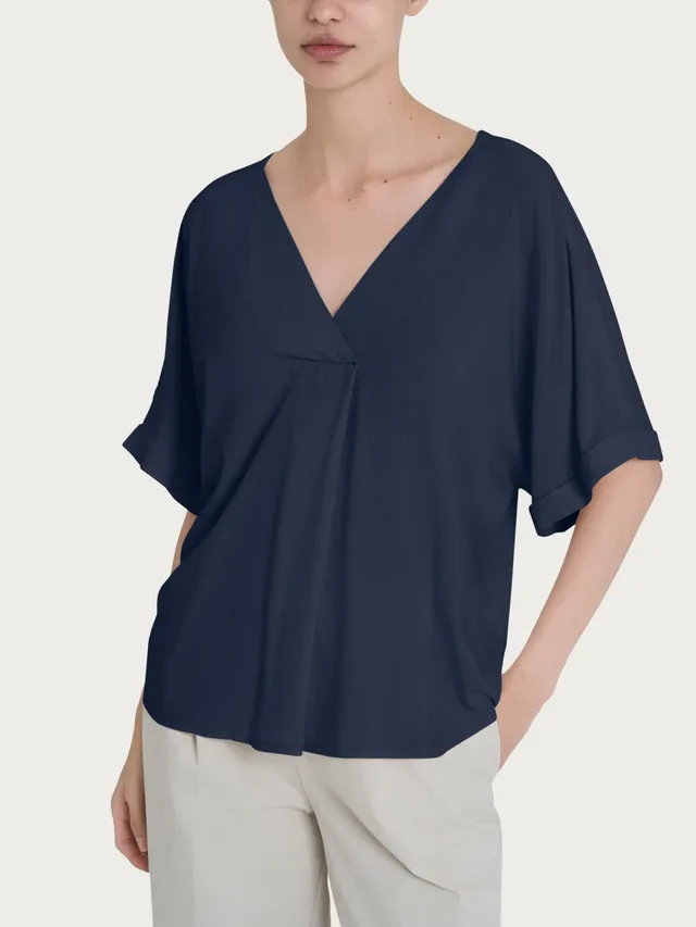 Ragno Ecoseta Blusa Donna Scollo V Blu Bleu