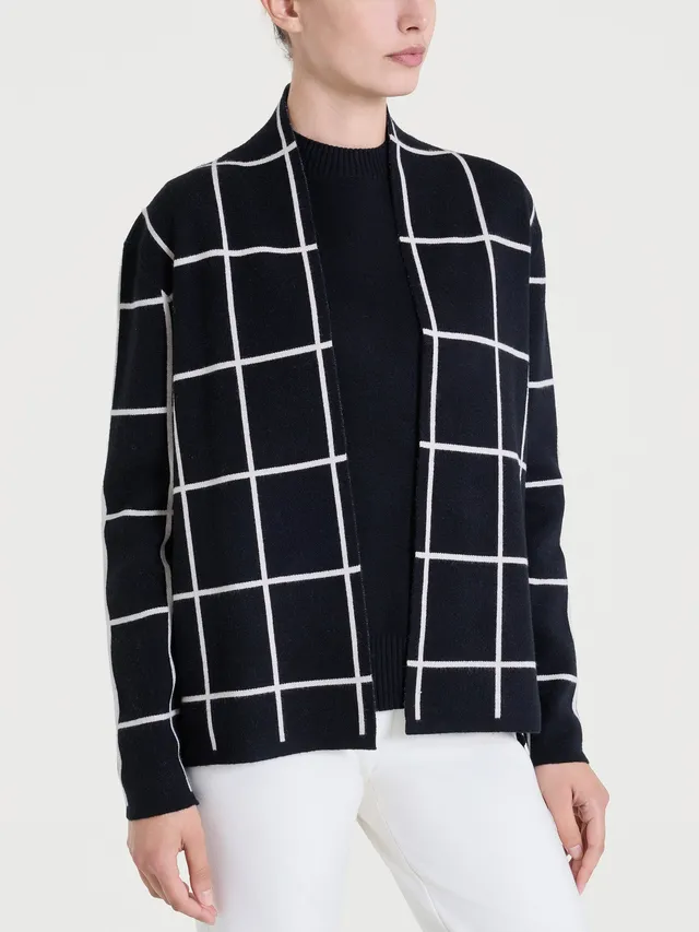 Ragno Super Soft Cardigan Aperto Check Nero Boxy