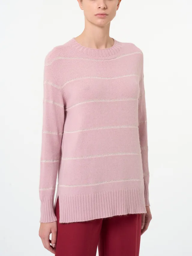 Ragno girocollo maglia angora a righe Fragrant Lilac
