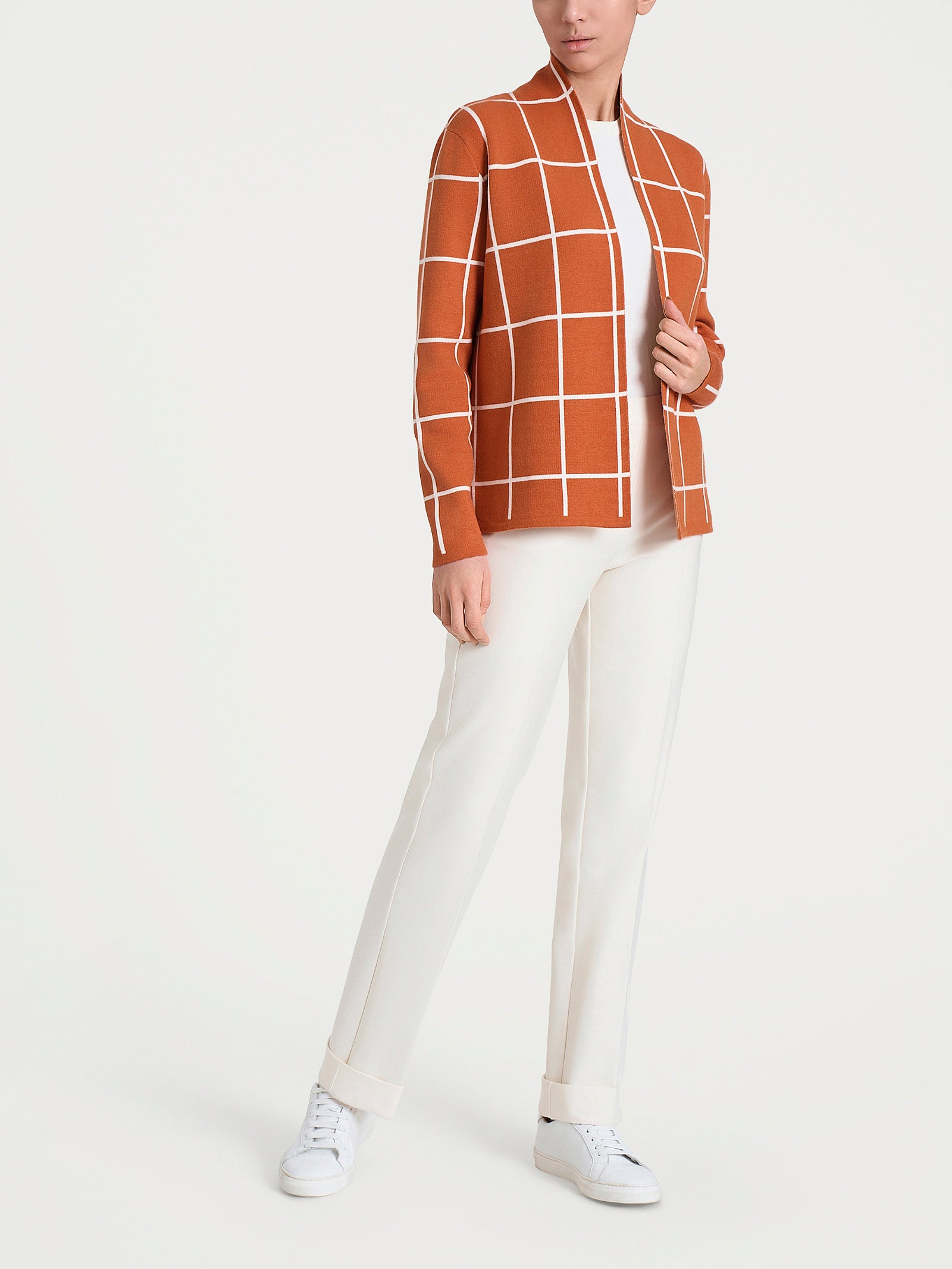 Ragno Super Soft Cardigan aperto check Fant. Rust morbido
