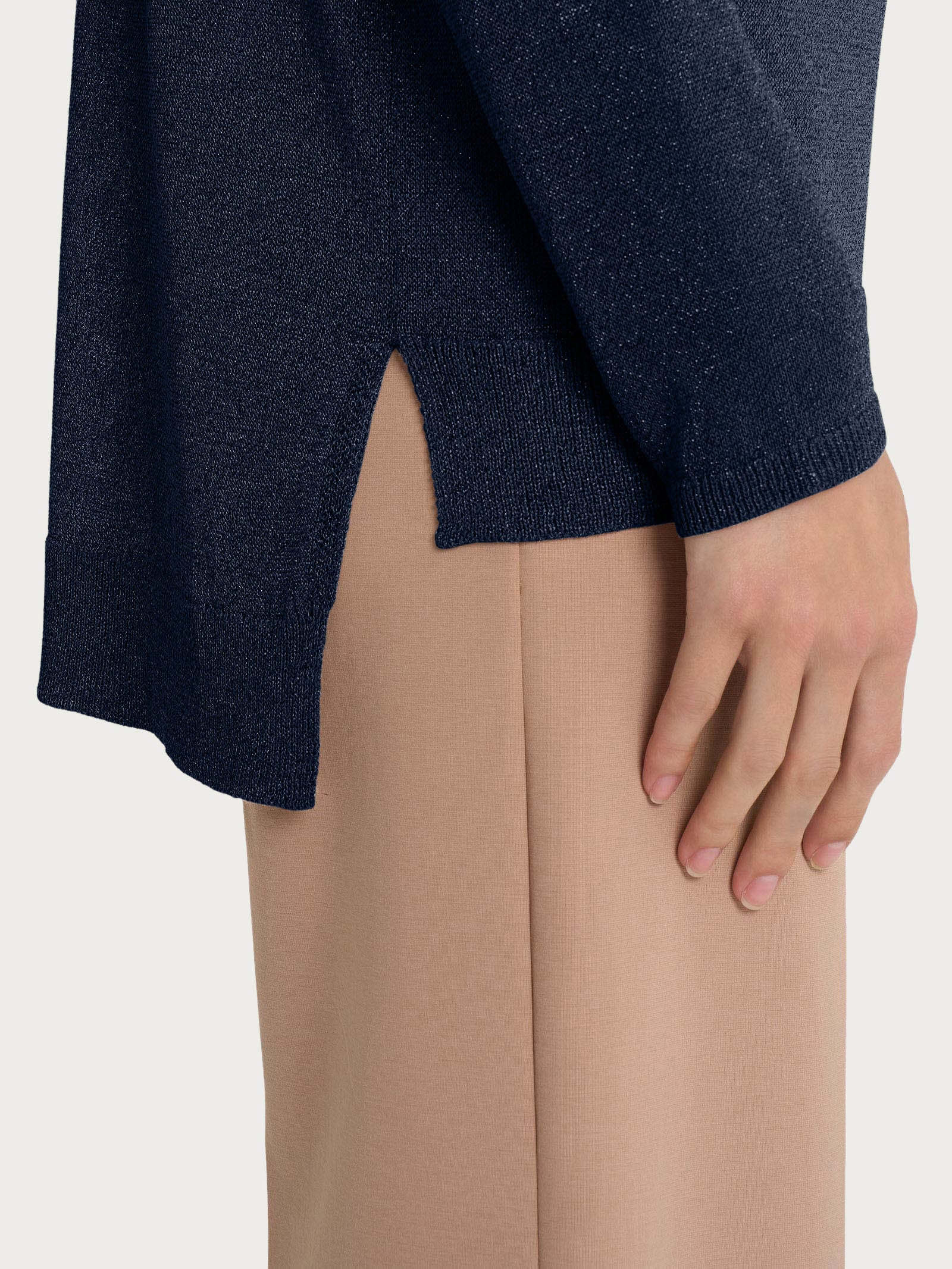 Ragno Maglia Scollo V Manica Lunga Crepe Lurex Bleu